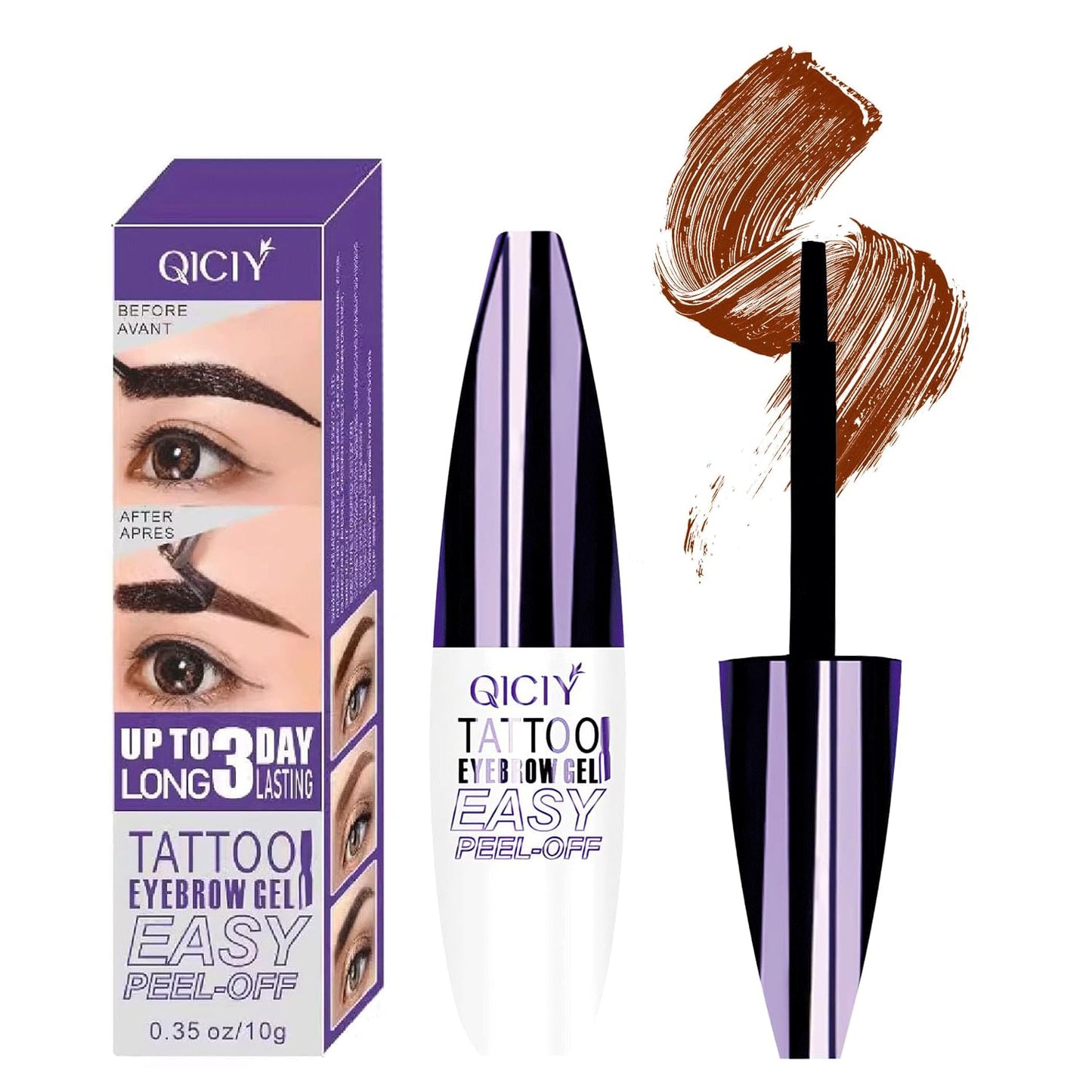 Peel-Off Eyebrow Gel - Waterproof & Sweatproof Brown Brow Gel for Flawless, Natural-Looking Brows | Long-Lasting, 1 oz
