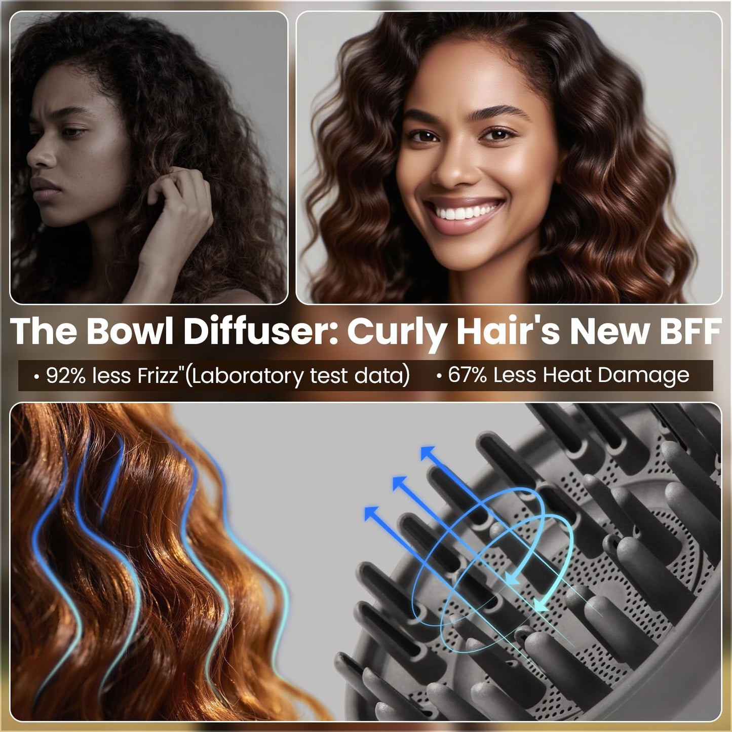 Dotspun Upgraded Large Diffuser Attachment for Dyson Airwrap Styler HS01/HS05/HS08 - Converts to Hair Dryer, Fast Drying Wave & Curly & Thick, Heat Resistant Nylon Fiber Nozzle Attachments (Grey)