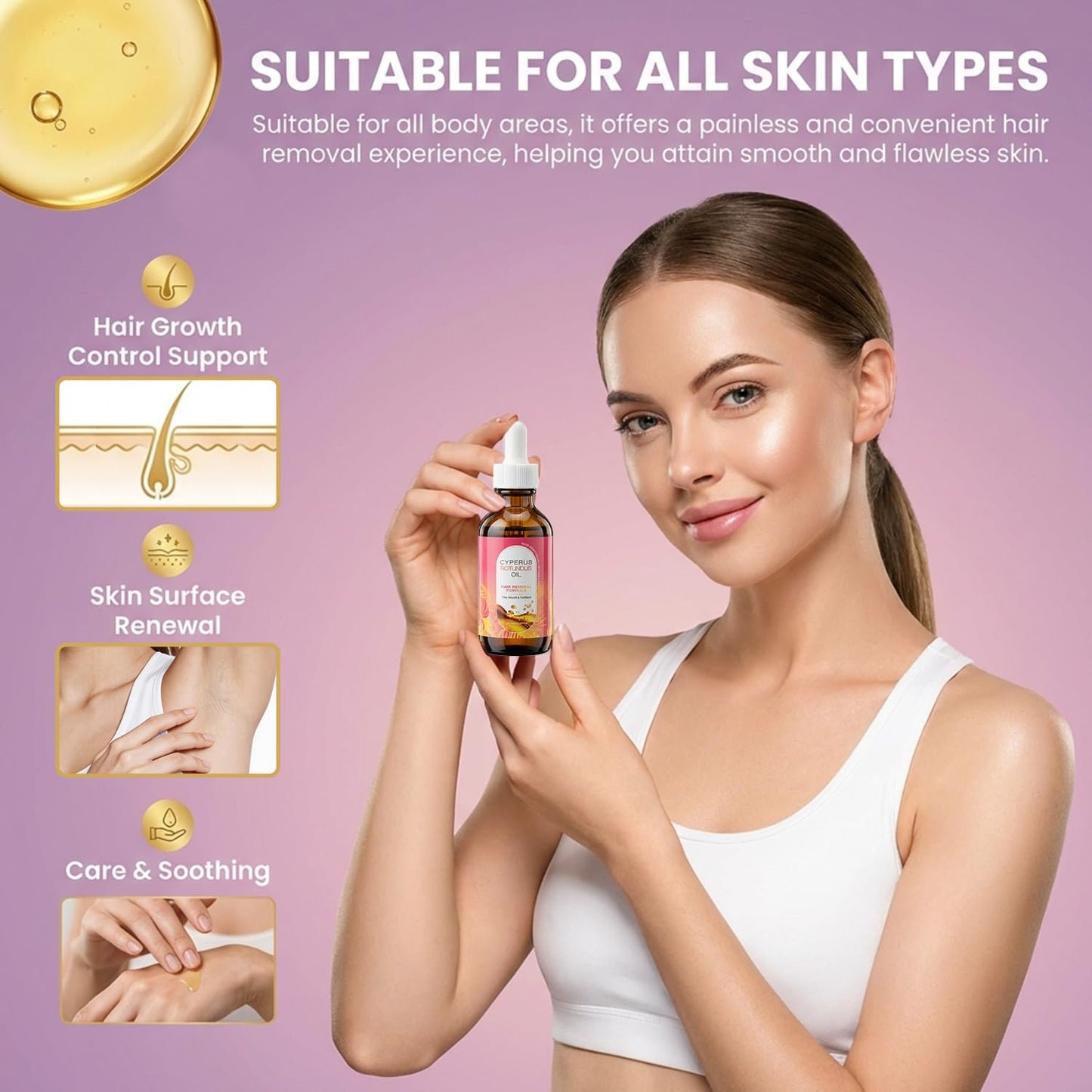 Cyperus Rotundus Oil - Natural Hair Removal Oil for Slow Growth | 60ml, Soothes Skin & Minimizes Pores