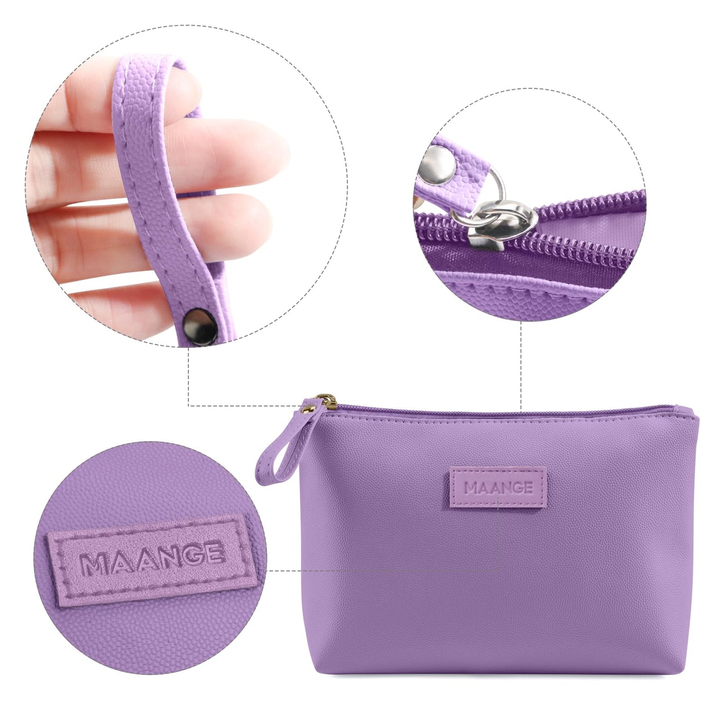 MAANGE Cosmetic Bags for Women Small Makeup Bag for Purse Pu Leather Makeup Pouch Travel Makeup Bag with Zipper Make Up Bag for Travelling (Purple)
