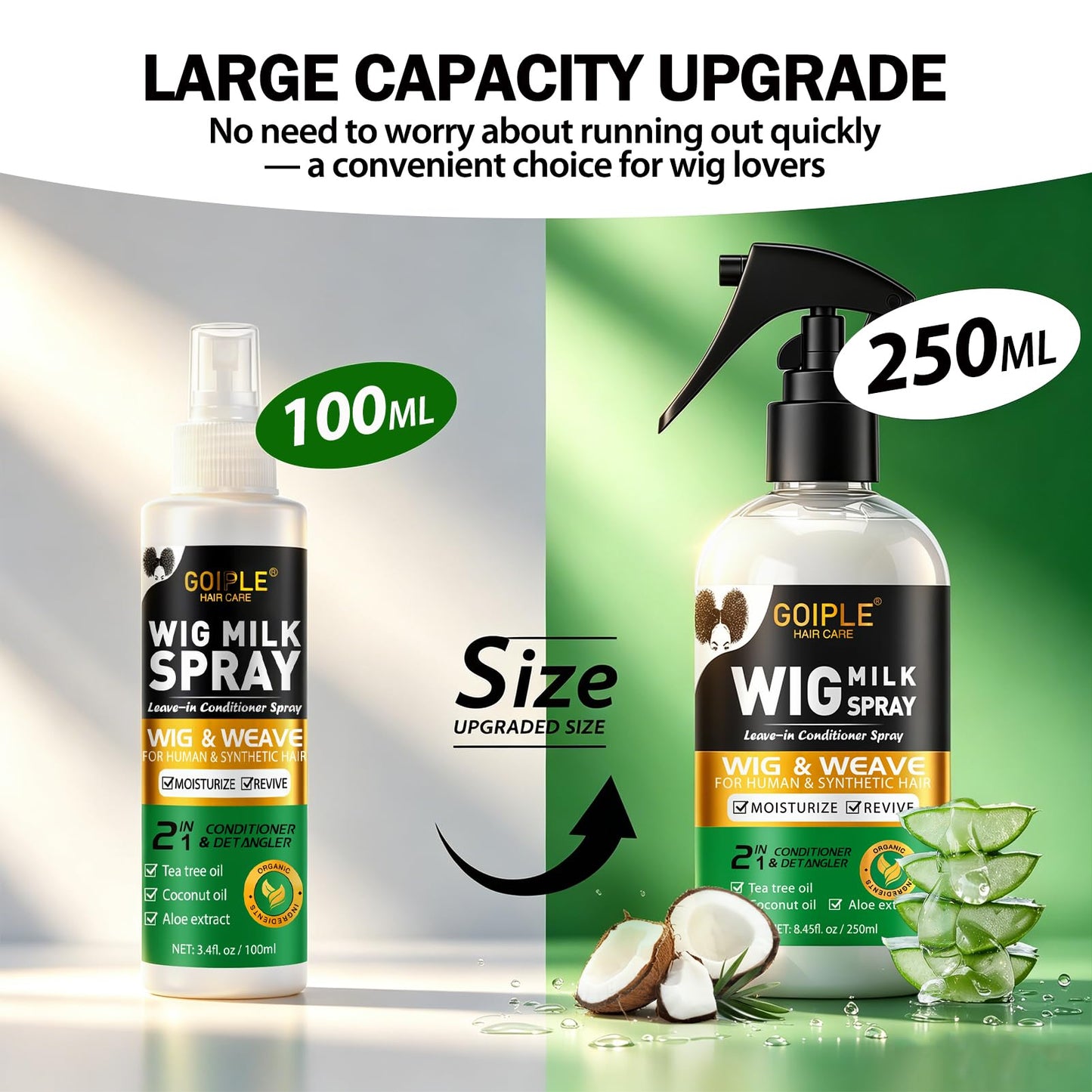 Wig Milk Spray for Synthetic Hair, Leave-In Conditioner Wig Detangler Spray for Human Wigs, Conditioner ＆ Detangler 2 in 1 Moisturizer, Hydrates & Replenishes Synthetic Hair Wigs Easy Combing 250ML