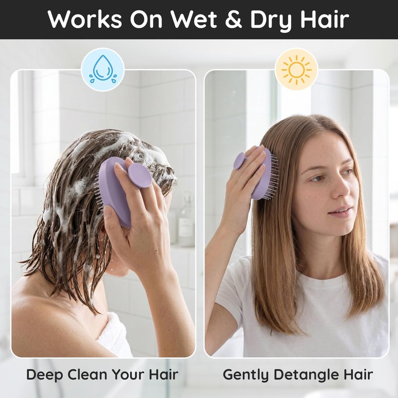 Segbeauty Scalp Massager for Shower, Head Scrubber for Washing Hair Brush for Women, Shampoo Brush Scalp Massager for Exfoliating, Detangling, Relaxing, Dual-layer Bristles with Handles, Purple