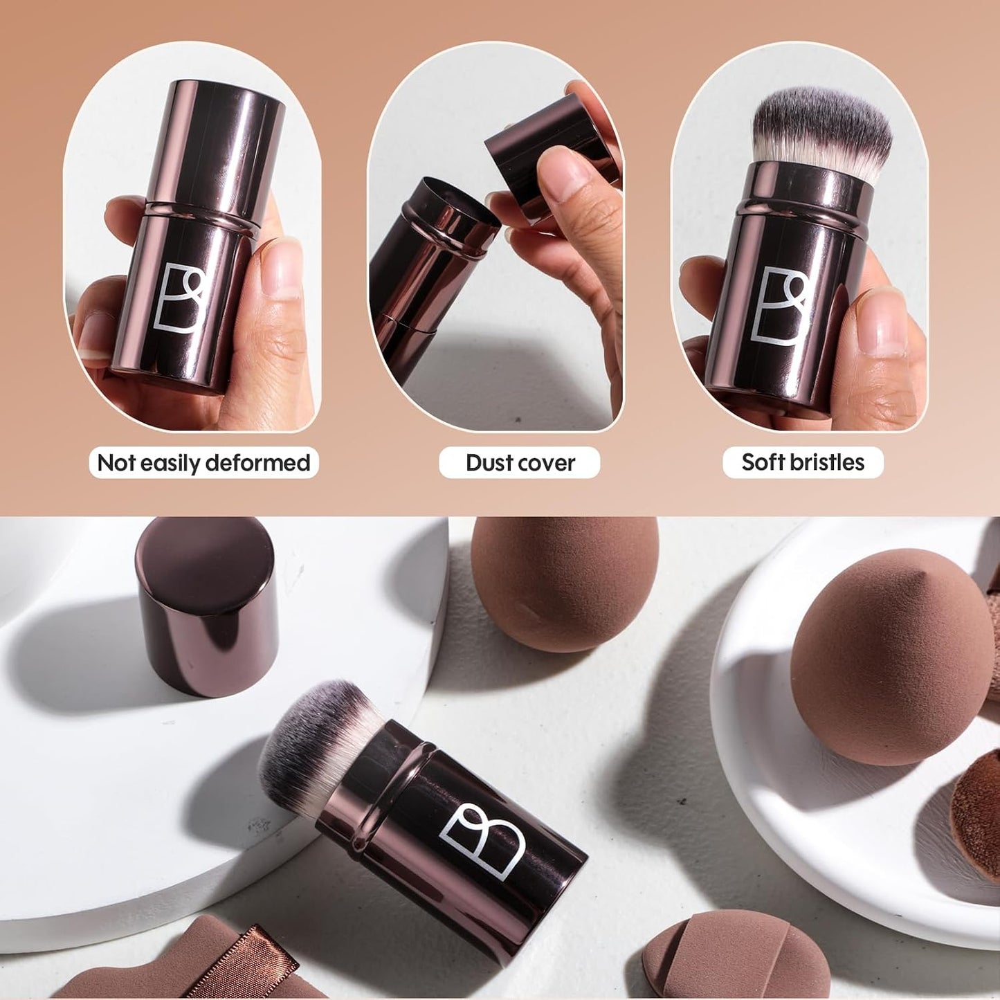 Kabuki Brush Makeup Sponge Set - 8 Essential Tools for Flawless Application | Includes Foundation Brush & Powder Puff