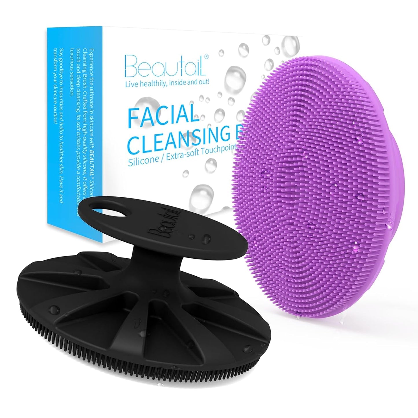Silicone Face Scrubber - 2 Pack Gentle Exfoliating Facial Brush for Sensitive Skin | Black & Purple