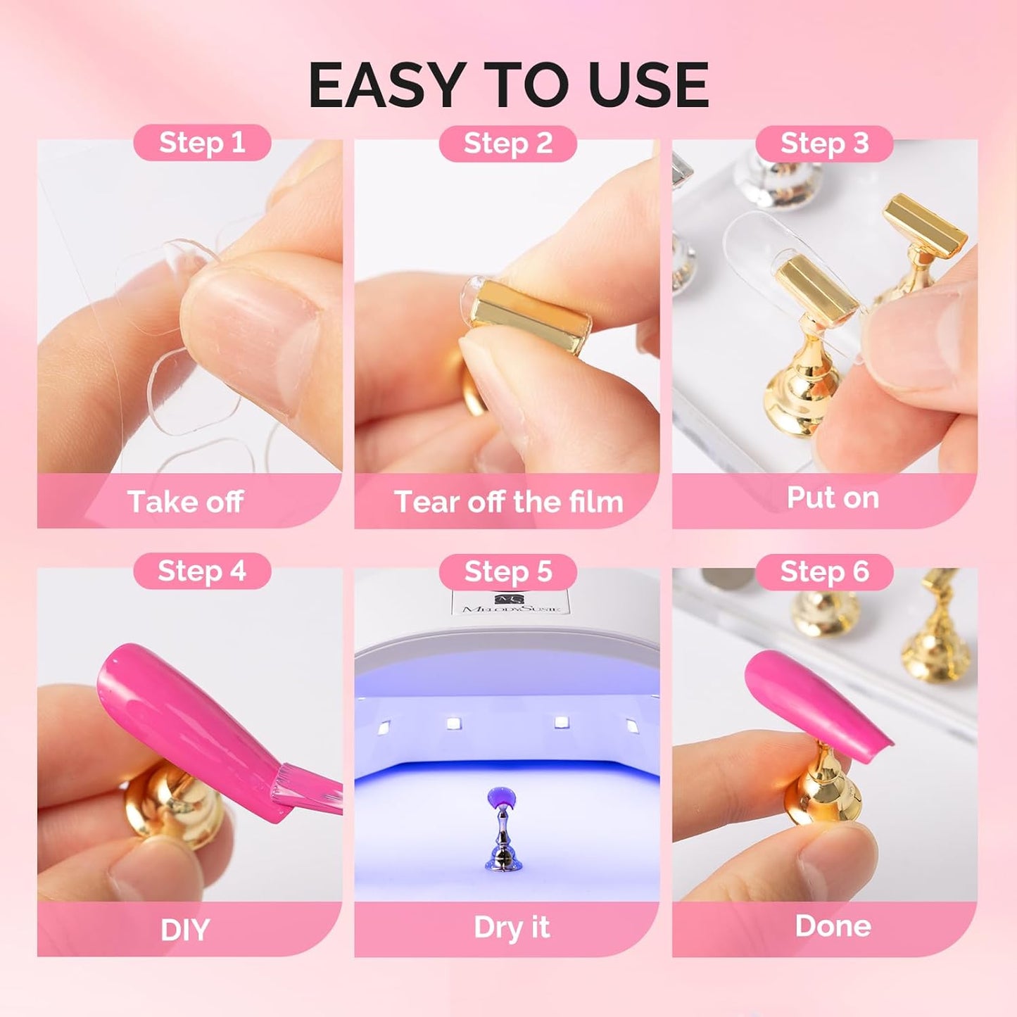 Nail Stand for Press Ons - Big Transparent Acrylic Base with Brush Holder & 100 Pcs Reusable Double-Sided Tape | DIY Salon Supplies
