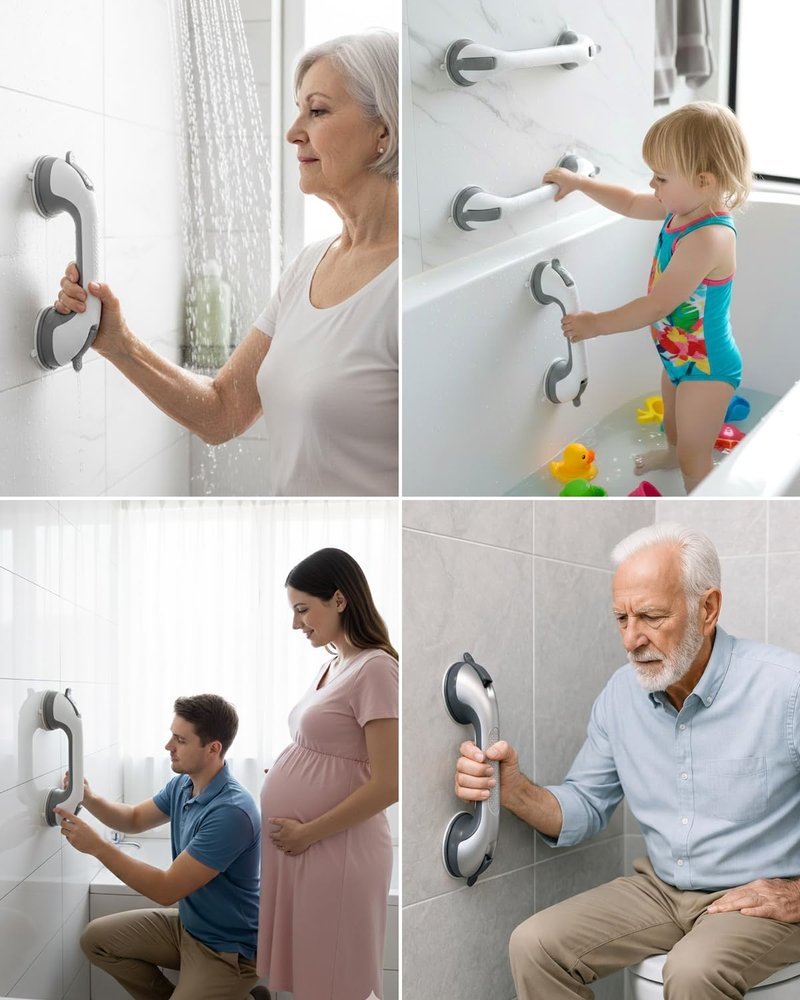 Shower Handles for Elderly Suction 2 Pack Grab Bars for Bathtubs and Showers, bar Safety 500 lbs Walls Handicap Heavy Duty Holder Hooks to Lift Large Tile Glass Suction Cups Tool Chair