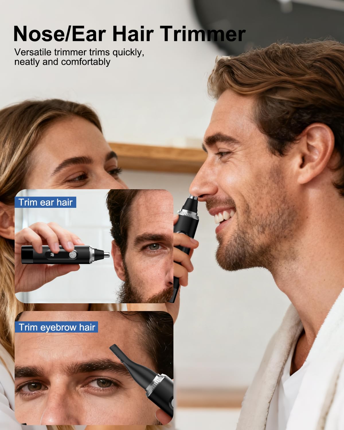 Nose Hair Trimmer for Men and Women,2026 Professional Painless IPX7 Waterproof Eyebrow & Facial Hair Trimmer,USB Rechargeable with LED Display Dual-Edge Blades for Smoother Cutting,BlackSilver