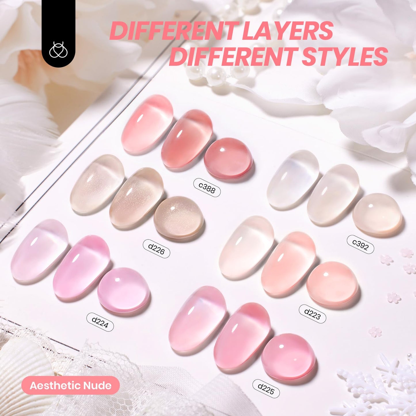Beetles Nude Gel Nail Polish Set - 6 Colors Pink Jelly Gel Polish Kit Neutral Shimmer Translucent Sheer Gel Soak off Uv Nail Concealer French Nail Art Manicure Gift for Women