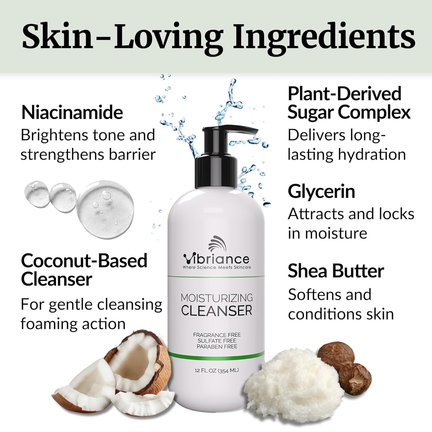 Vibriance Moisturizing Cleanser - Oil-to-Foam Face Wash with Niacinamide & Shea Butter for Mature Skin | 12 fl oz