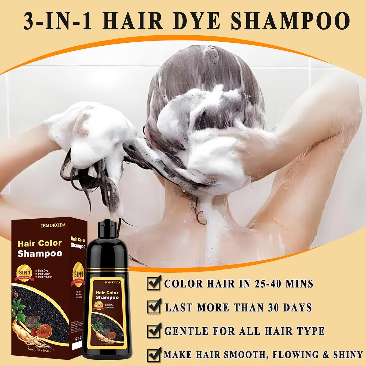 Silver Gray Hair Dye Shampoo - 3-in-1 Herbal Formula for Long-Lasting Color | 500ml