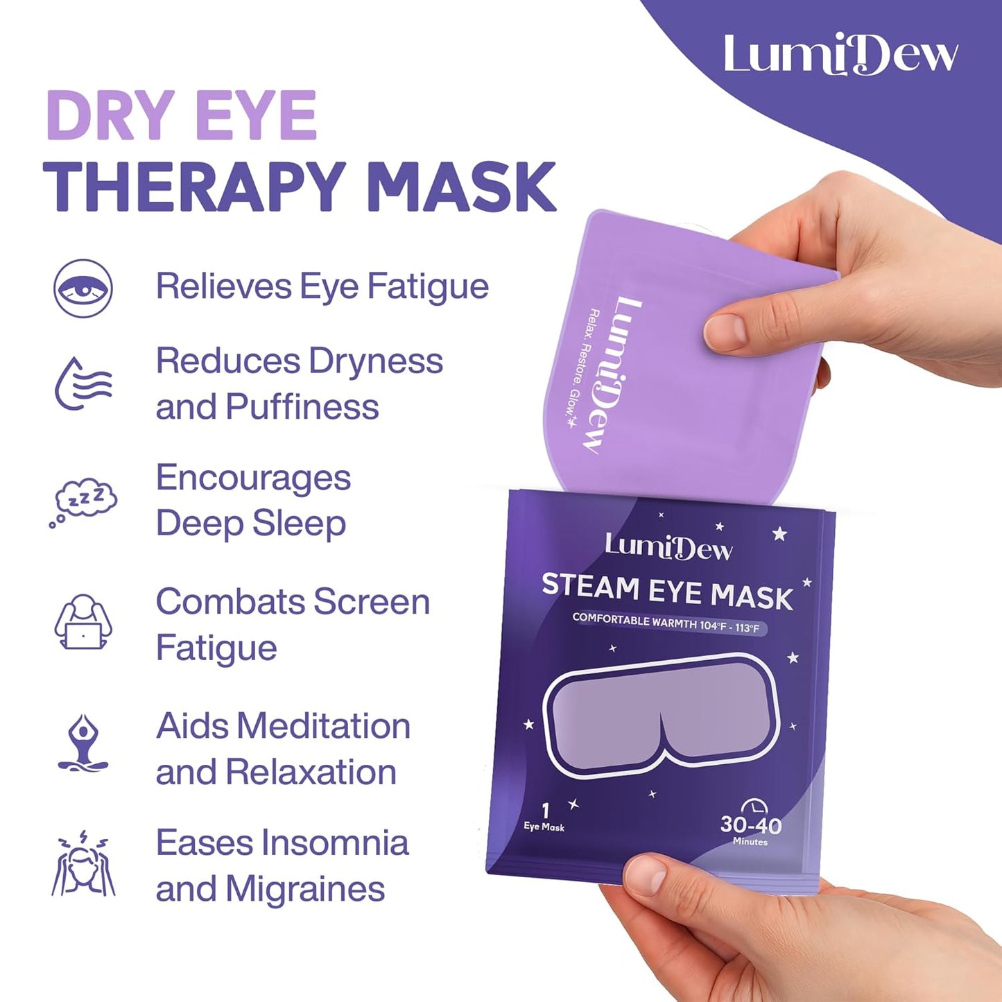 Self-Heating Steam Eye Mask - Warm Compress for Dry Eye Relief | 16 Pack, Unscented Spa Essentials