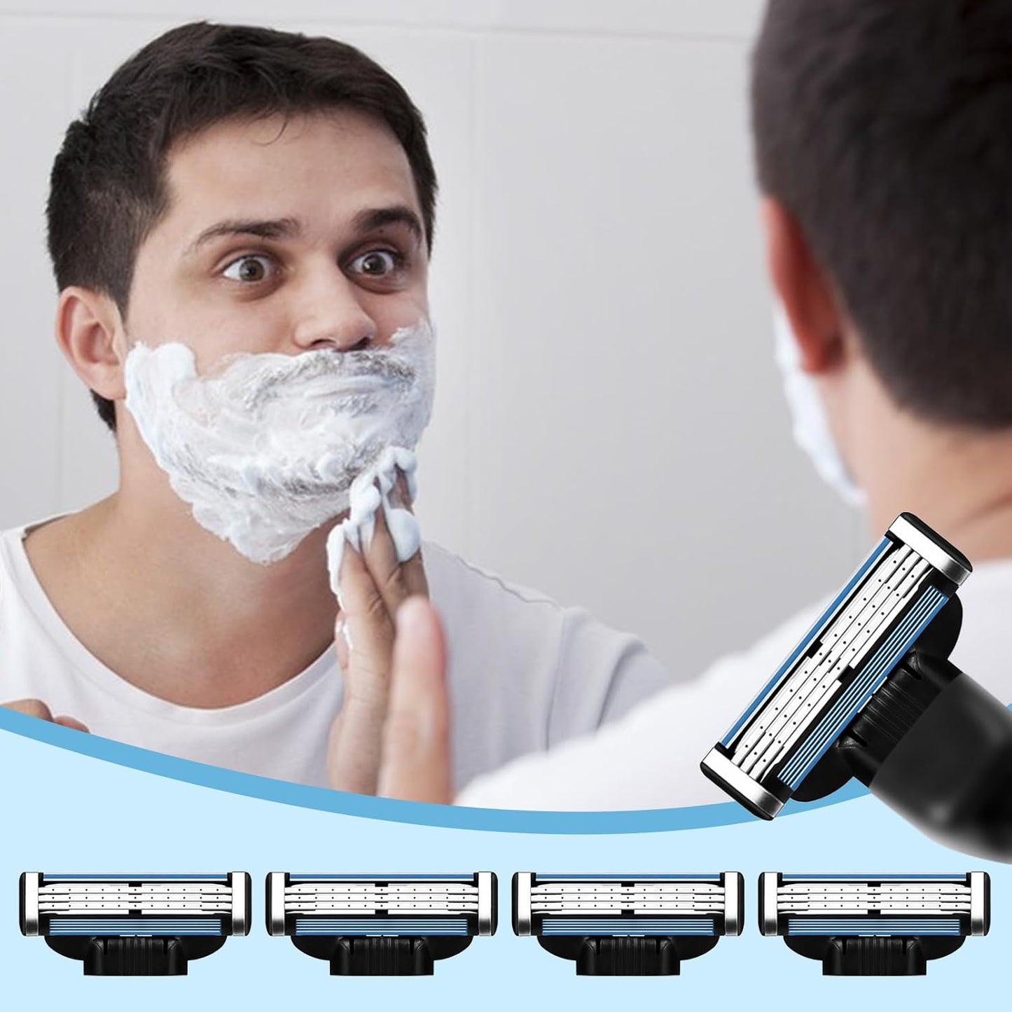 Razor Blade Refills for Men - 24PCS Mach 3 Compatible Blades with Dual Lubrication for a Close, Comfortable Shave
