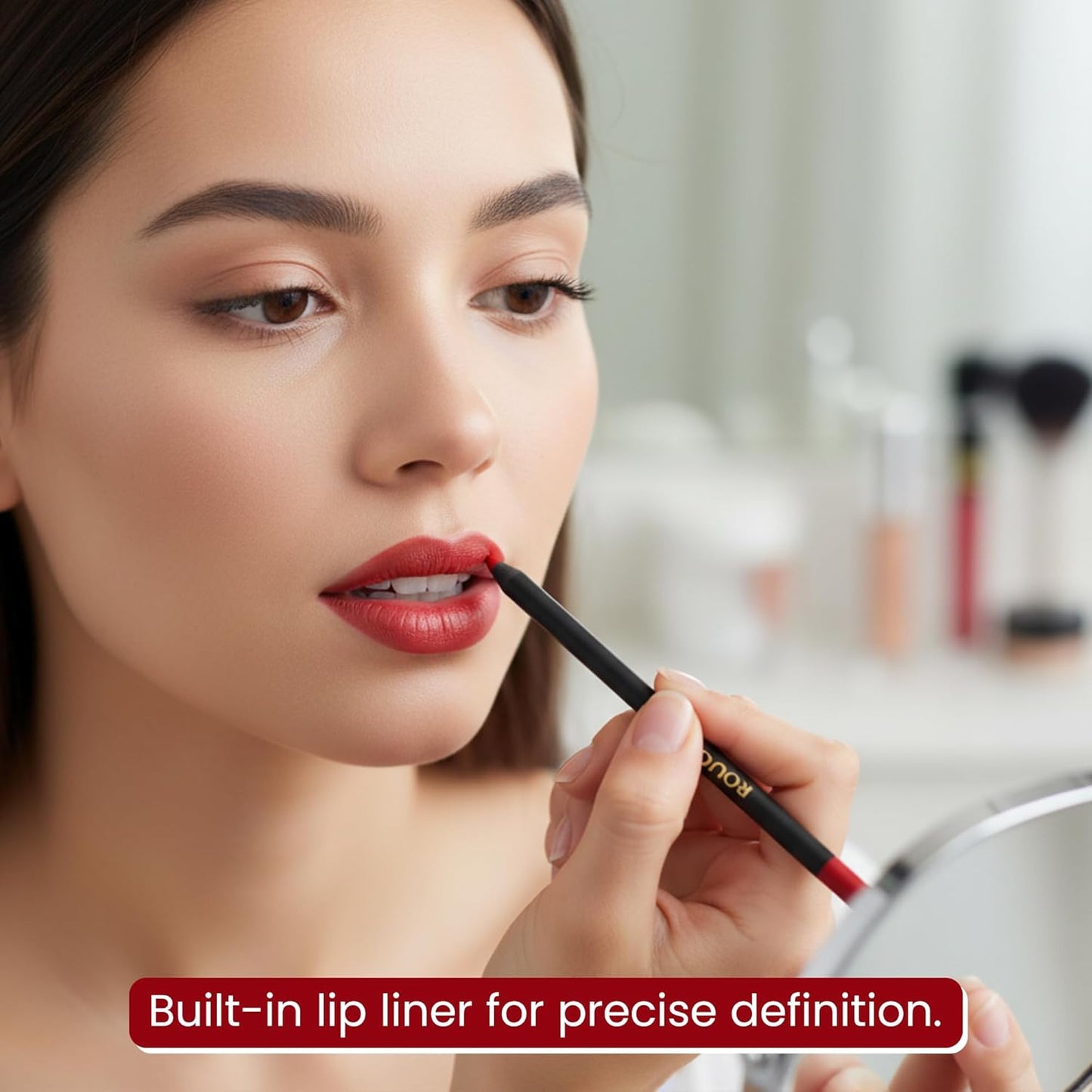 Matte Lipstick & Lip Liner Combo - All Day Wear Red Love Shade | Long-Lasting, Waterproof, Smudge-Proof Formula with Vitamin E & Shea Butter