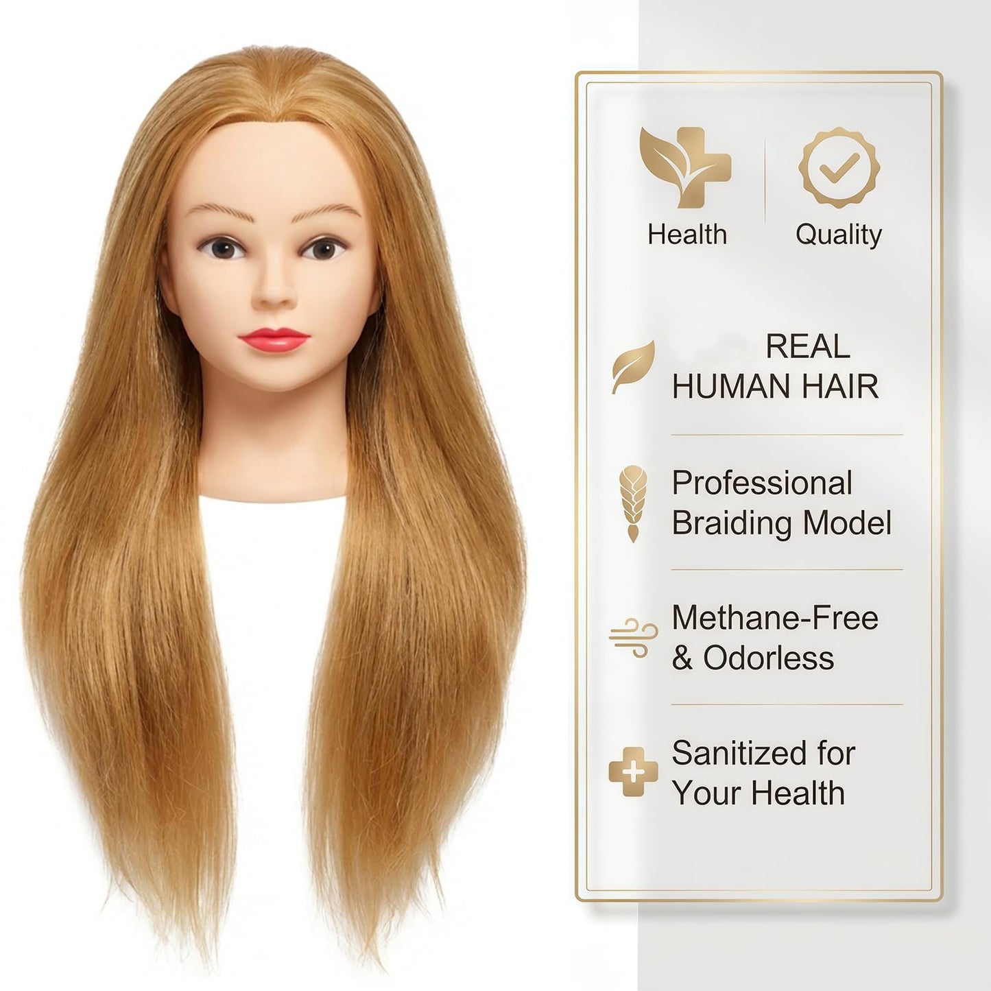 Human Hair Mannequin Head - 26 Inch Braiding Practice Head with Clamp Stand for Cosmetology & Kids | Golden