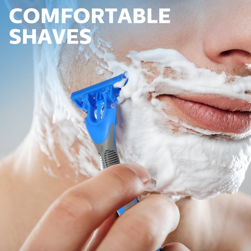 Leriton 50 Pcs Three Blade Disposable Razors for Men Bulk Men's 3 Blade Sensitive Skin Razor for Comfortable Shave