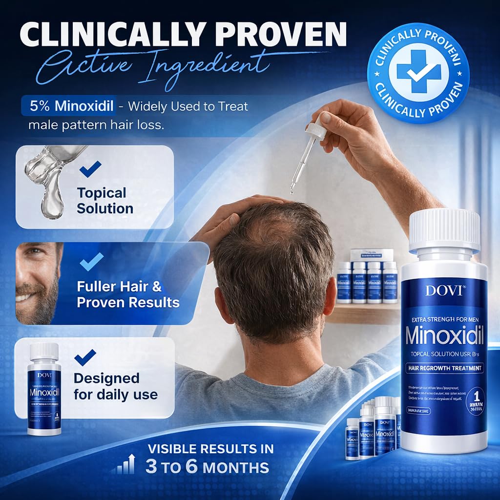 Dovi Minoxidil 5% Hair Regrowth Treatment for Men – Extra Strength Advanced Topical Solution, 6 Month Supply, Helps Regrow Hair and Prevent Hair Loss