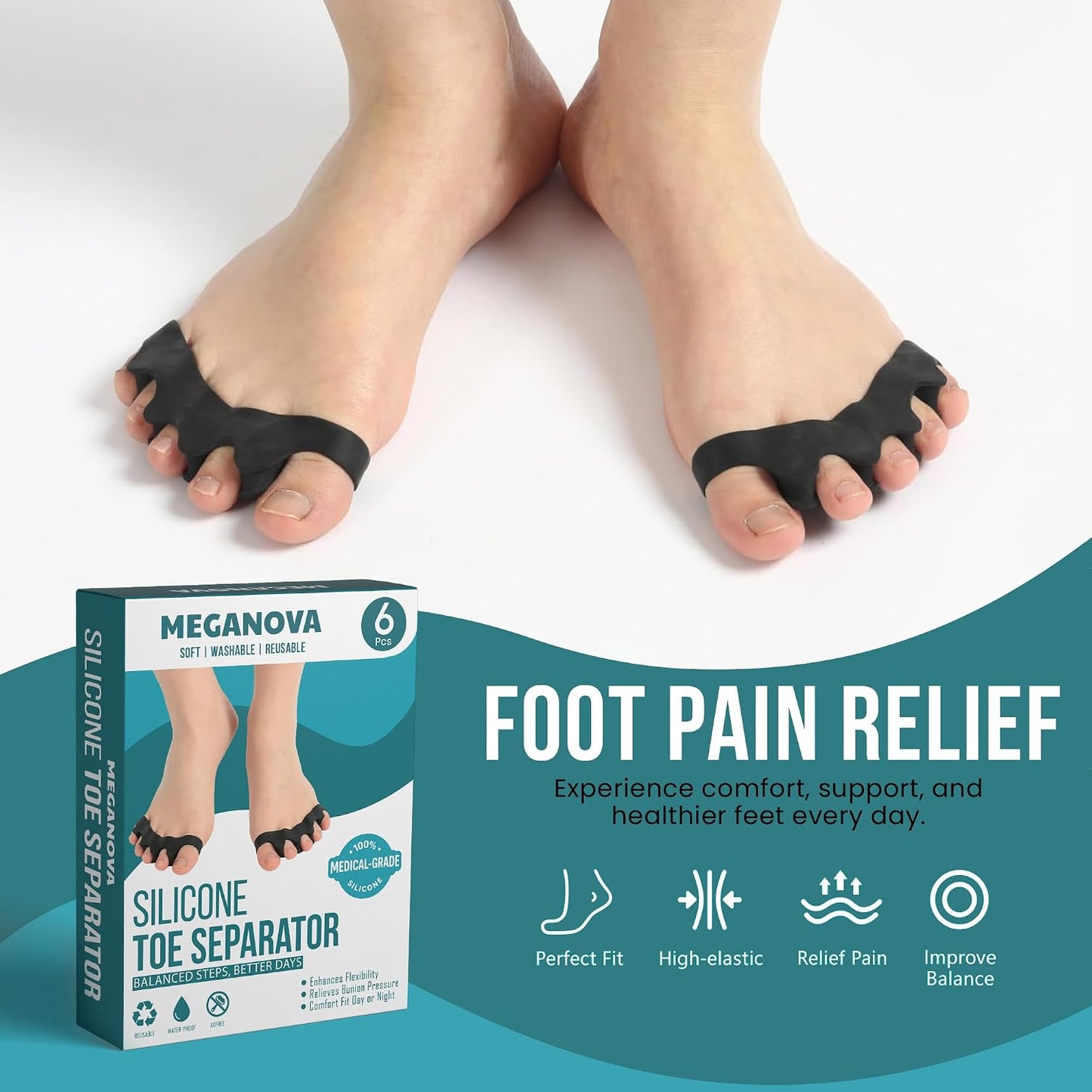 Toe Separators for Men and Women - Gel Spacers for Bunion & Hammer Toe Relief | Regular Size Foot Alignment Aid