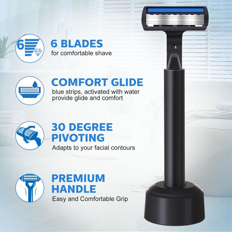 Lanties 34 Pcs Refillable 6-blade Disposable Razors for Men Set Sensitive Skin Razors Shaving Kit for a Smooth and Comfortable Shave, 2 Handle and 32 Cartridges