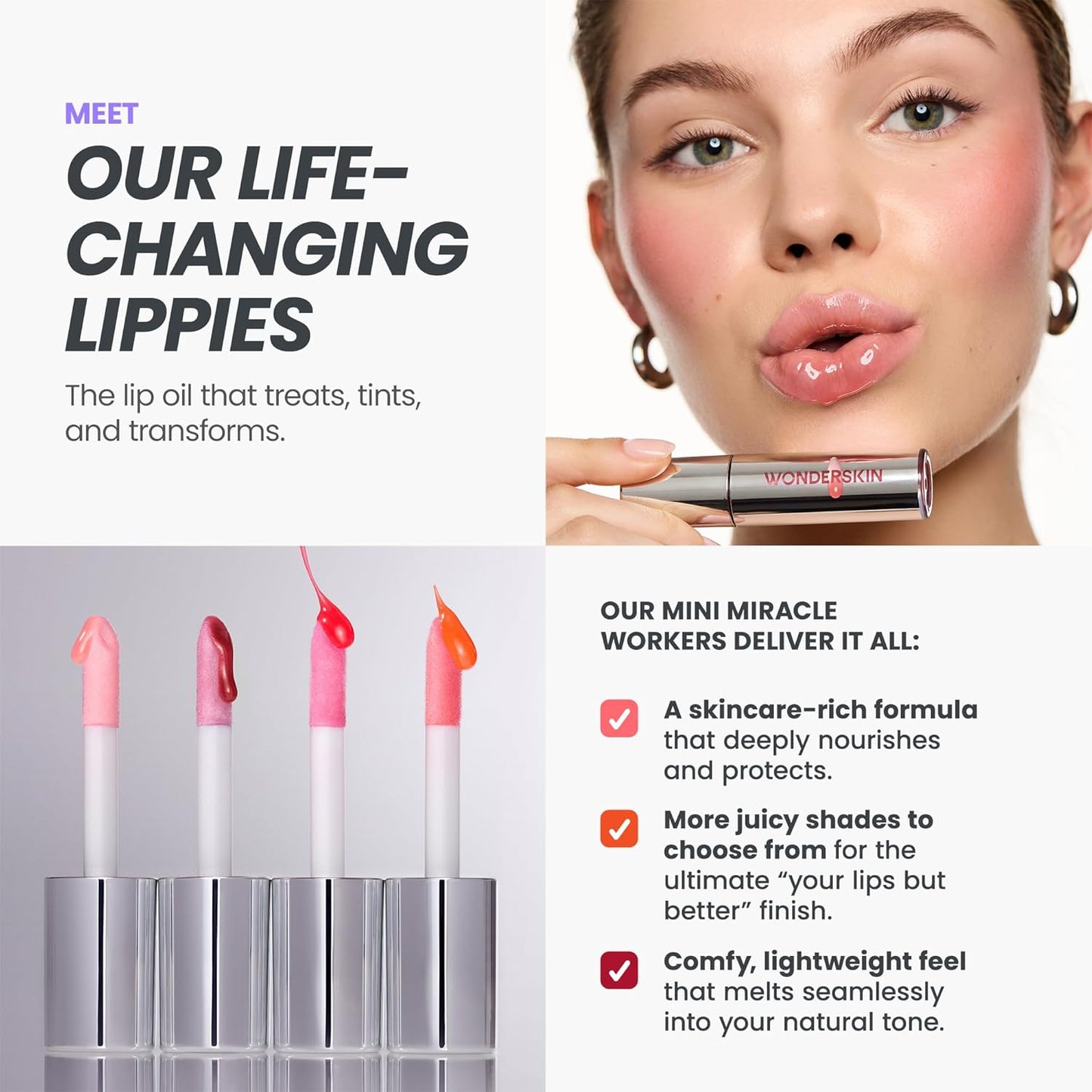 Wonderskin Tinted Lip Oil Rehab Serum - Hydrating, Non-Sticky Deep Red Tint for Dry Lips | 0.5 oz