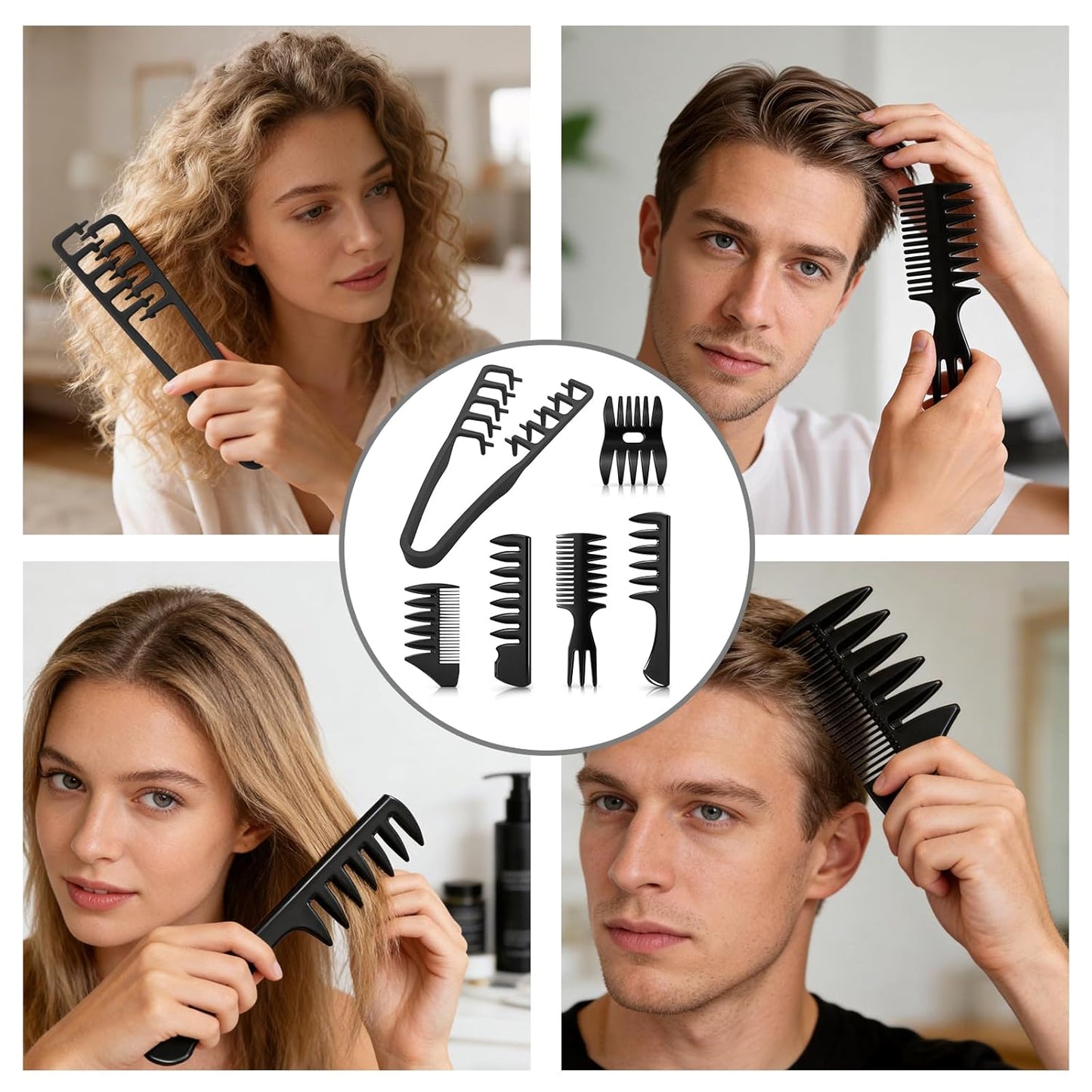 Wide Tooth Styling Combs Set - 6PCS Texturizing Hair Combs for Volume & Fringe | Durable ABS Plastic