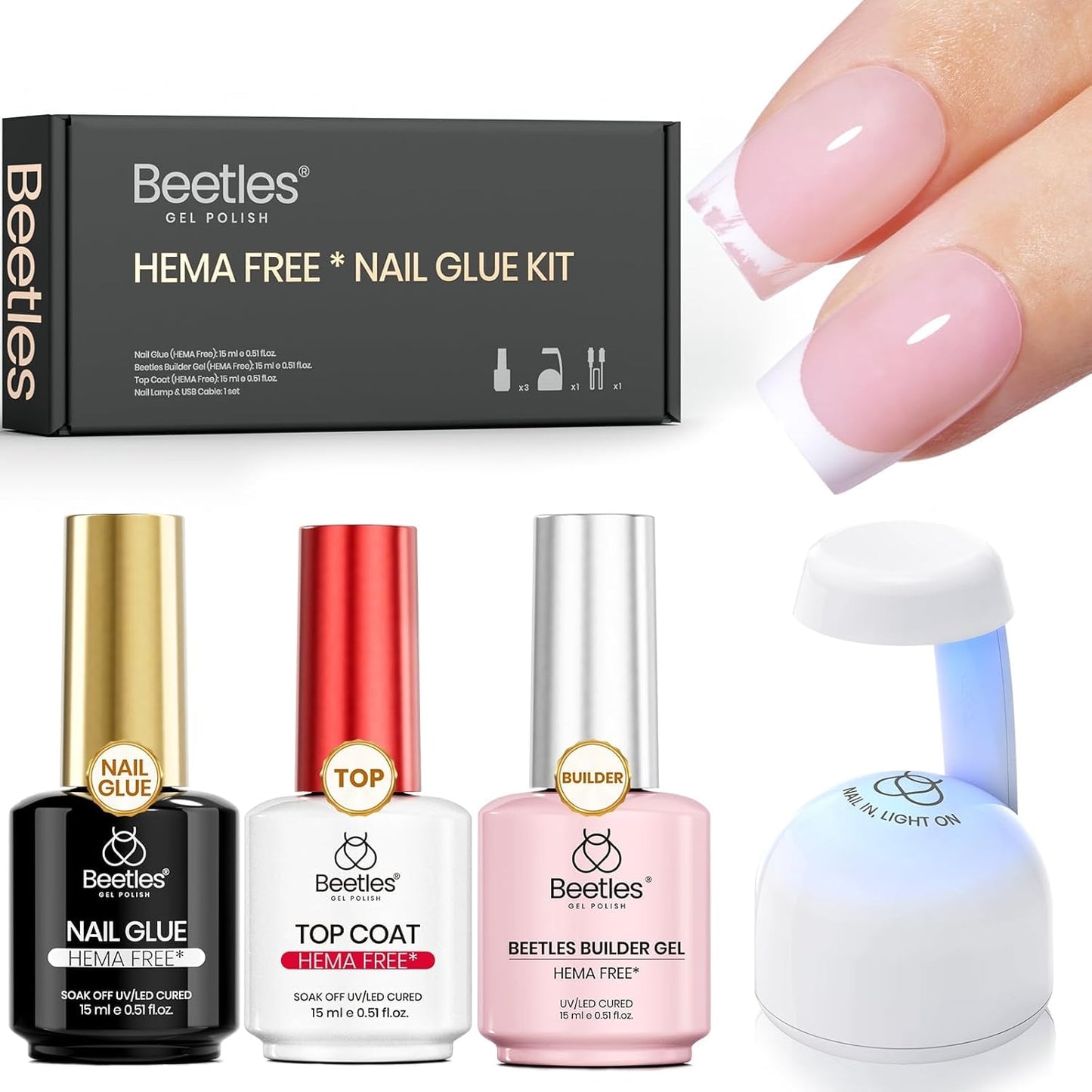 Beetles Press-On Nail Glue - Quick-Drying 10ml Brush-On Adhesive for Acrylic & Fake Nails | Long-Lasting Summer Manicure