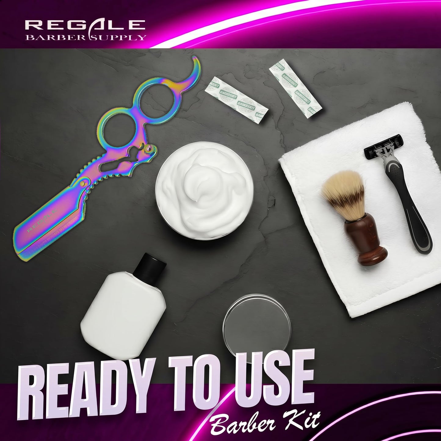 Regale Barber Supply Finger Insert Straight Edge Razor Multi Rainbow, Classic Stainless Steel Barbero Shaver for a Smooth & Precise Shave, Premium Barber Razor for Men's Shaving