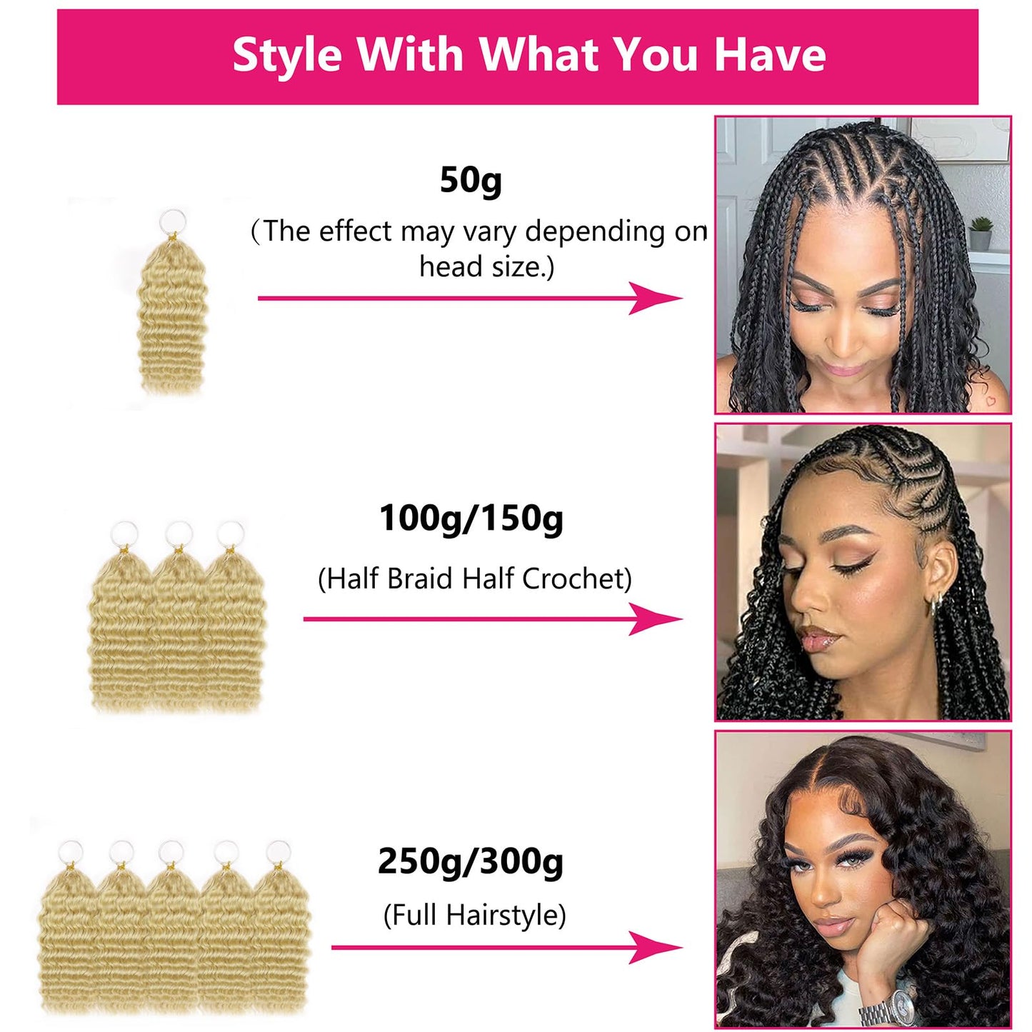 613 Blonde Pre-Separated Human Crochet Hair Deep Wave Curly Miracle Knots Crochet 14 Inch 60g Blonde #613 Knotless Feather Invisible 100% Human Crochet Braiding Hair Extensions for Black Women