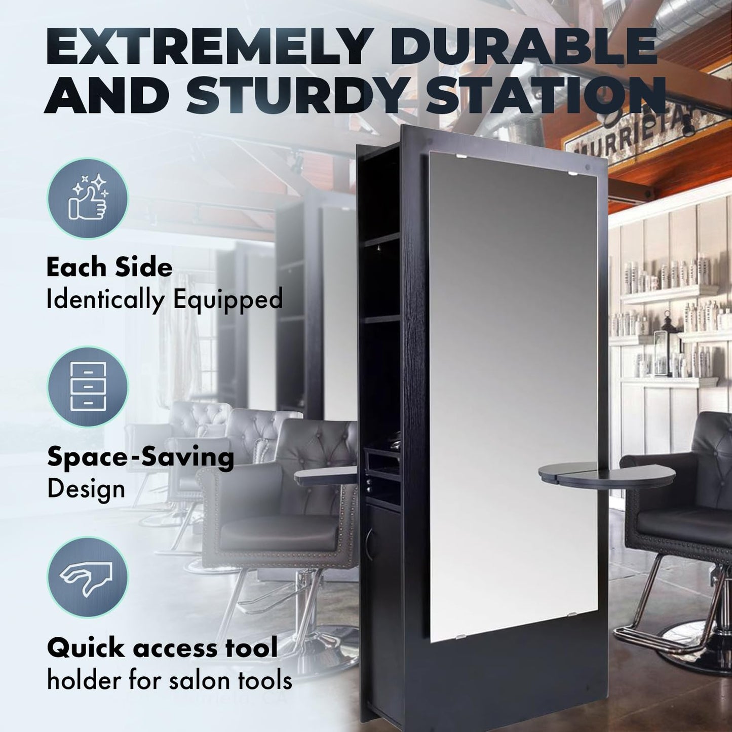 Buy-Rite Allegro Double-Sided Salon Styling Station Black Dual Mirrors