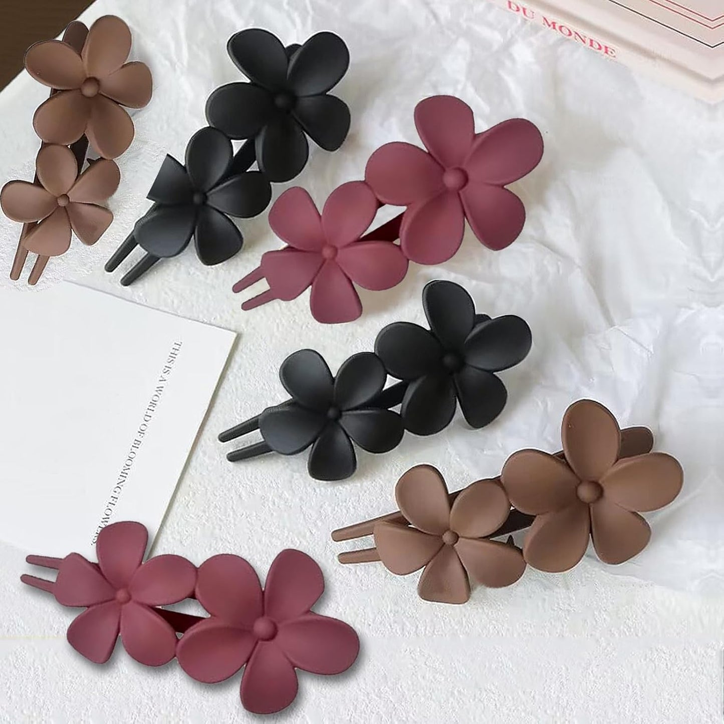 Flower Hair Clips - 6 Pcs Matte French Barrettes | Non-Slip Elegant Hair Accessories for All Hair Types