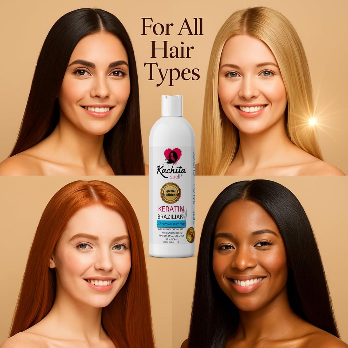 Kachita Spell Brazilian Keratin Hair Straightening Treatment - Lasts 18 Weeks | Chocolate & Argan Oil, 16 fl oz
