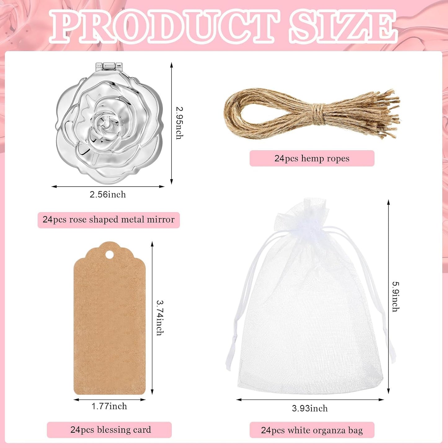 Rose Compact Mirrors - 24 Sets Travel Mirror Favors for Quinceanera, Sweet 16 & Bridal Shower | Silver