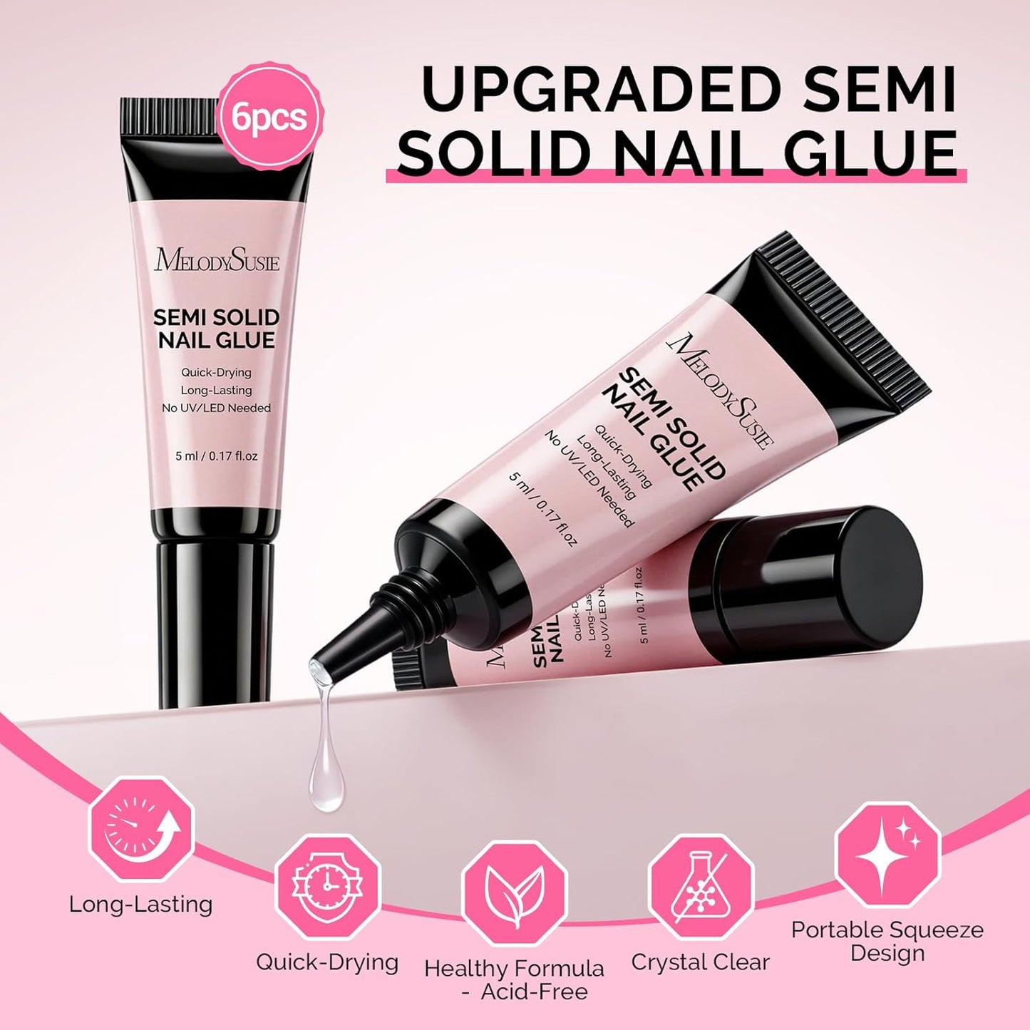 MelodySusie Nail Glue - Super Strong Quick-Drying Gel for Acrylic & Press-On Nails | 6 Pcs
