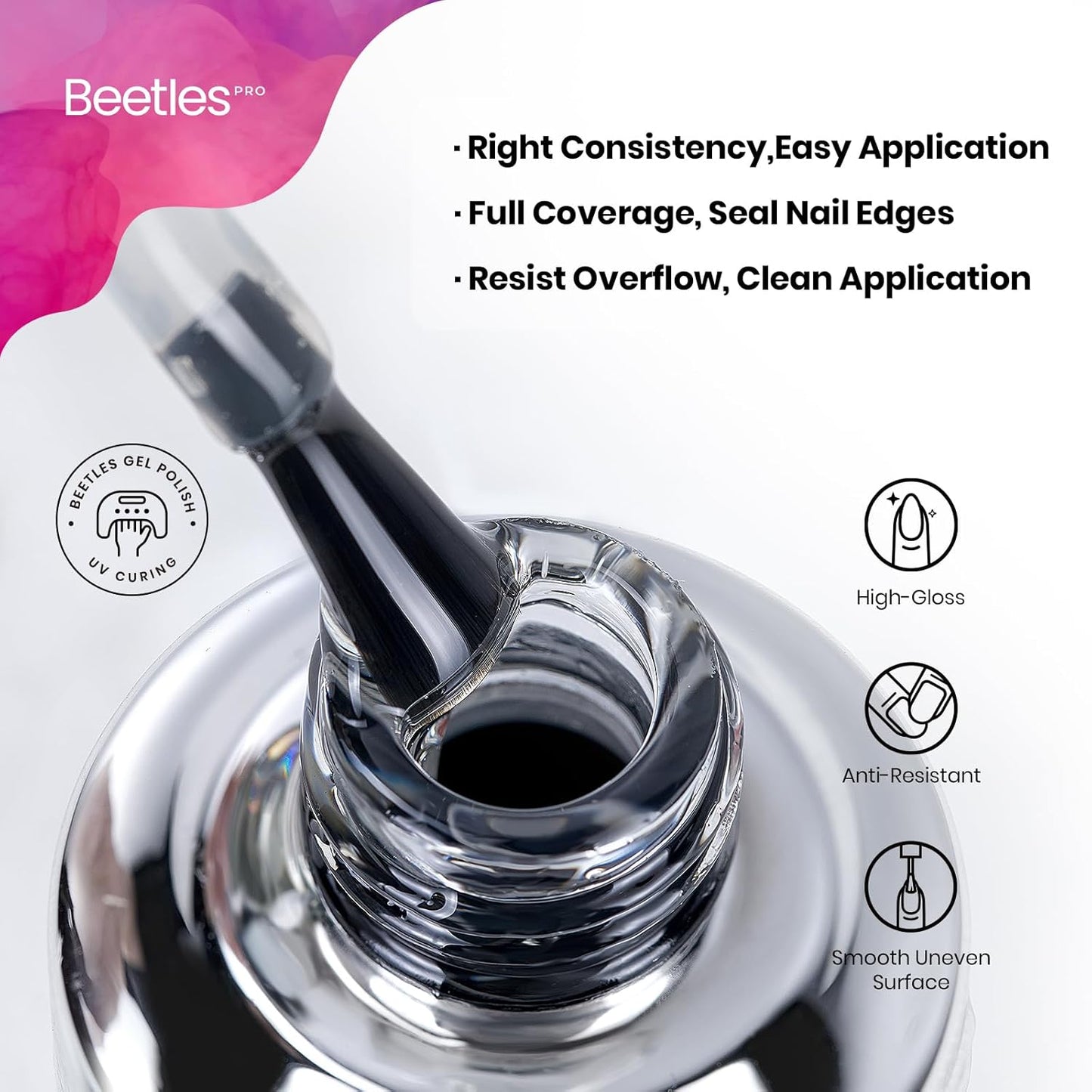 Beetles Pro Gel Top Coat - High Gloss, Long-Lasting 28 Days | 20ml Soak-Off Non-Yellowing Gel for UV/LED Lamps