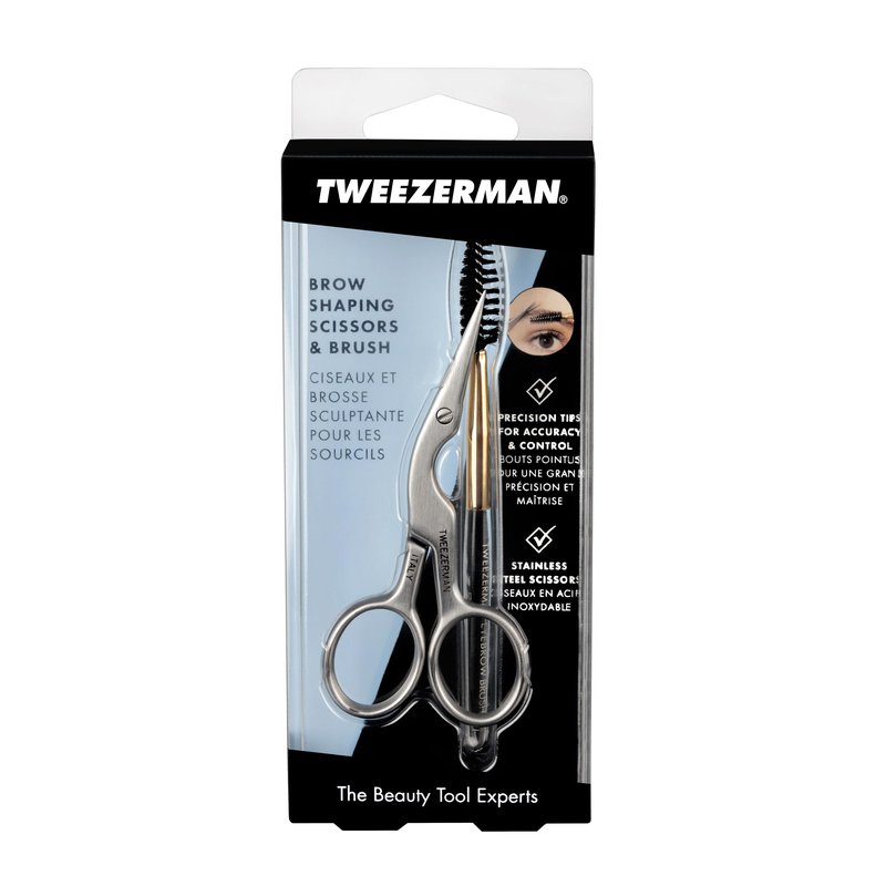 Tweezerman Stainless Steel Eyebrow Shaping Scissors & Brush - Eyebrow Trimming Set for Women and Men