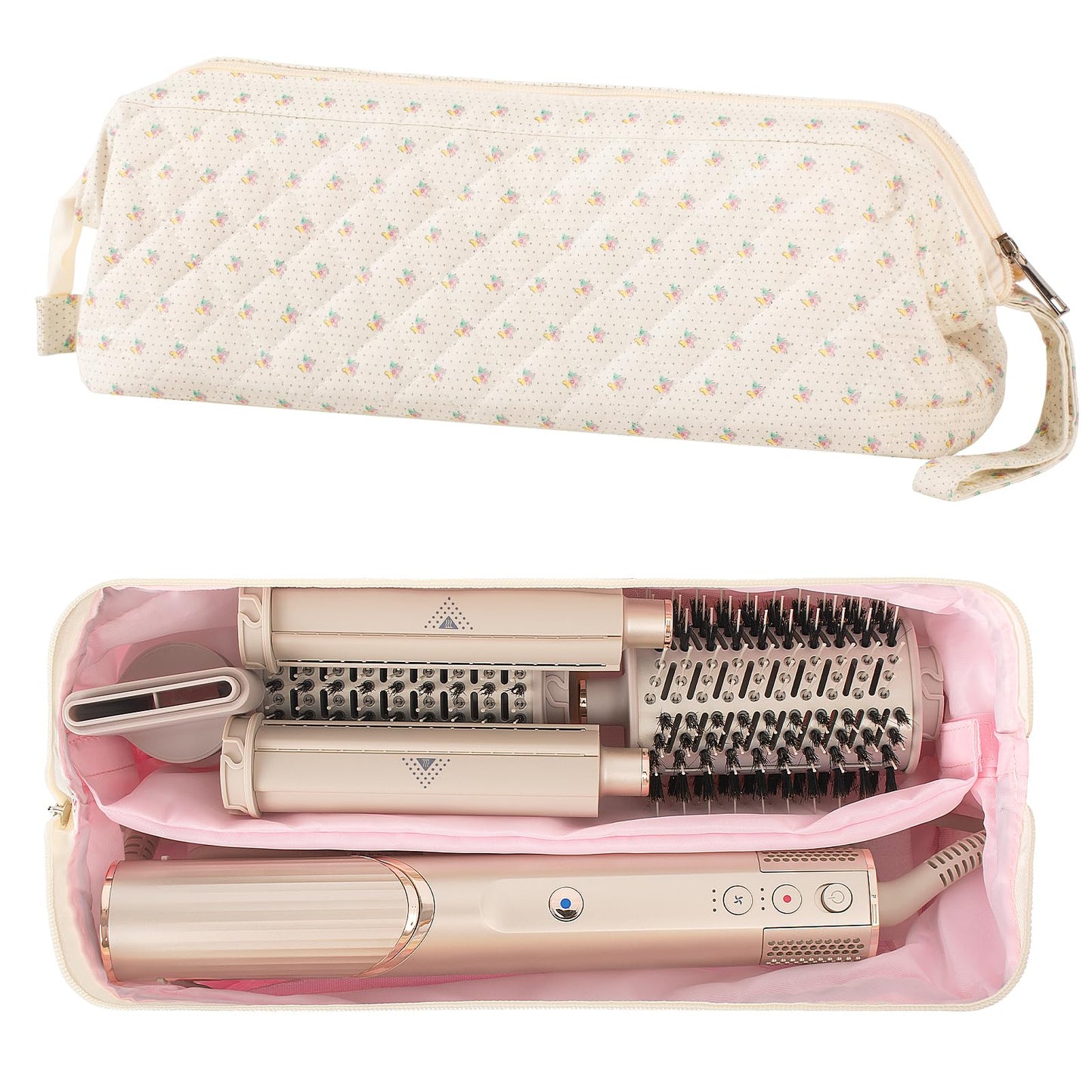 Voryssent Quilted Hair Tool Travel Bag, Shark Flex Style Travel Case For Dyson Hair Dryer Airwrap Bag, Curling Iron Bags Quilted For Shark Dyson Revlon Organizer Accessories (A-Flower)