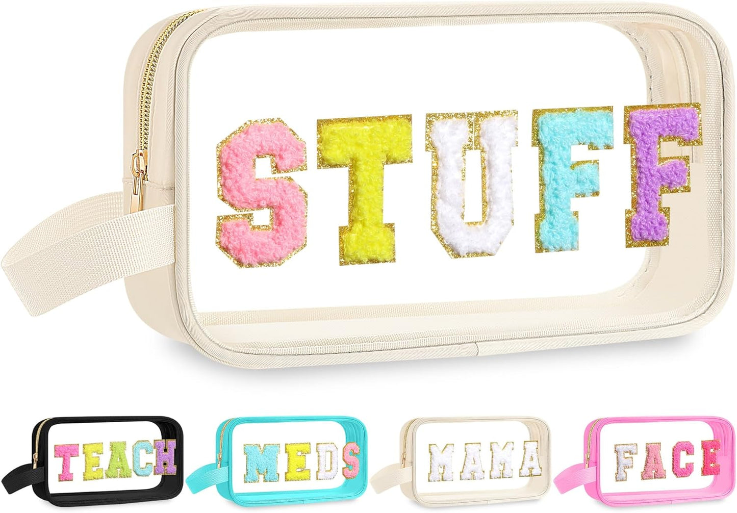 Teacher Survival Kit Bag - Waterproof Clear Makeup Pouch with Chenille Letters | Perfect Gift for Women