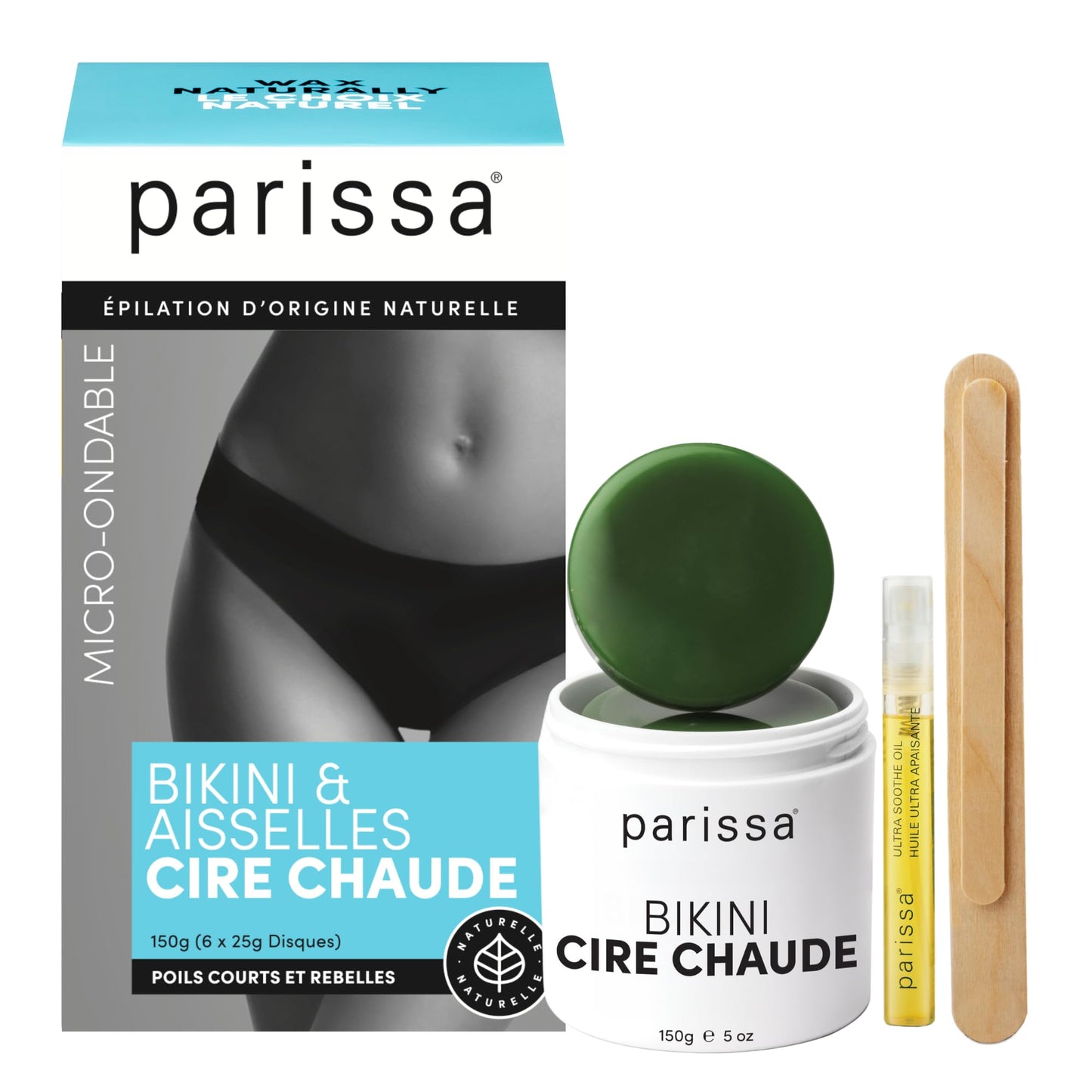 Parissa Microwavable Natural Bikini Hot Wax Kit | No-Strip Hard Wax for Coarse Hair on Bikini & Underarms | Ideal for Brazilian-Style Waxing | 150 g (5 oz)