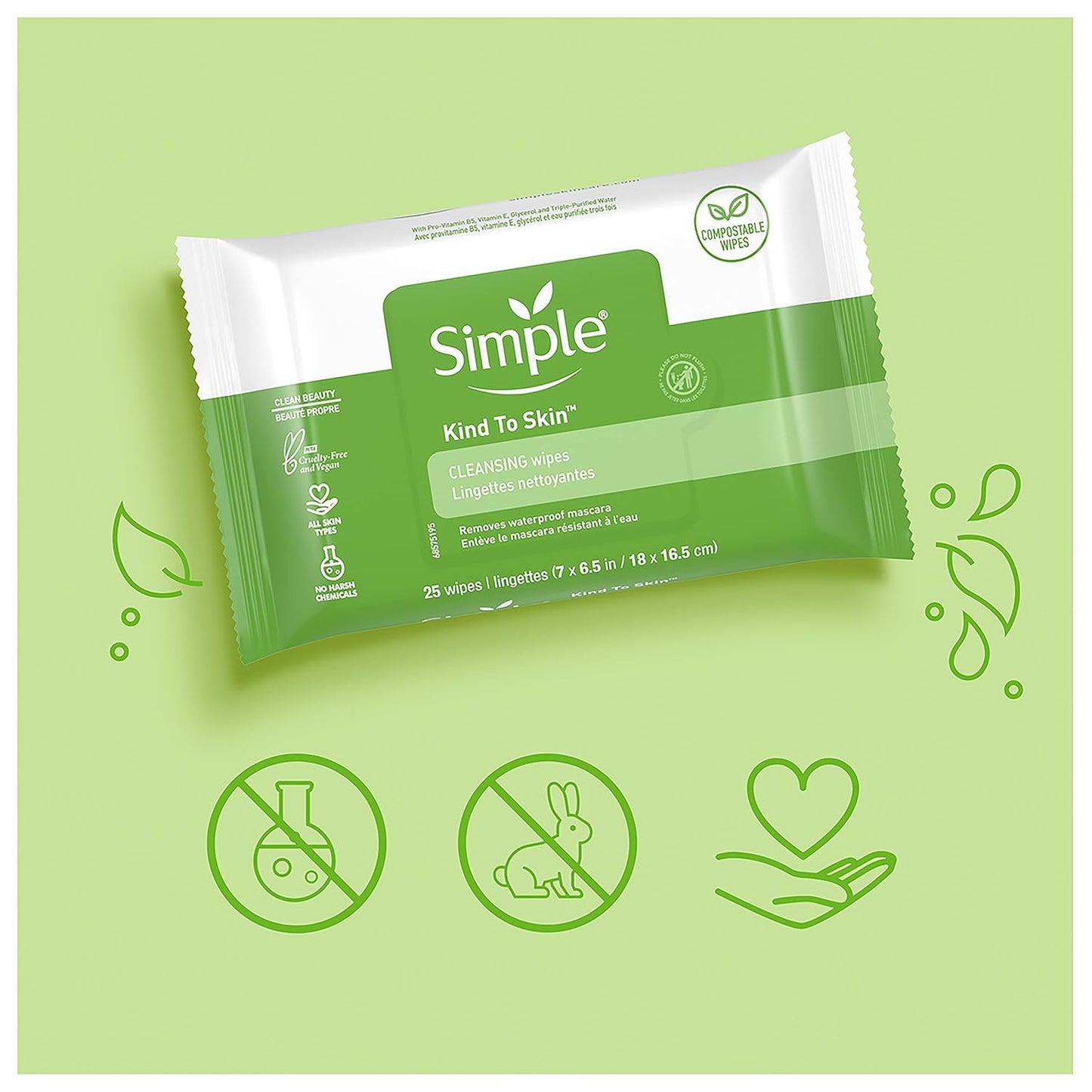Gentle Makeup Remover Facial Wipes - Kind to Skin, 25 Count | Dye-Free & Chemical-Free