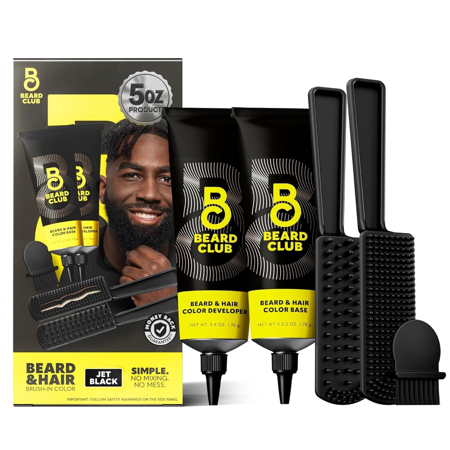 The Beard Club Permanent Hair and Beard Dye for Men – Professional Quality Mustache Dye, Hair Color for Men, Covers Grays, All in One Reusable 5 Minute Color Kit – Jet Black