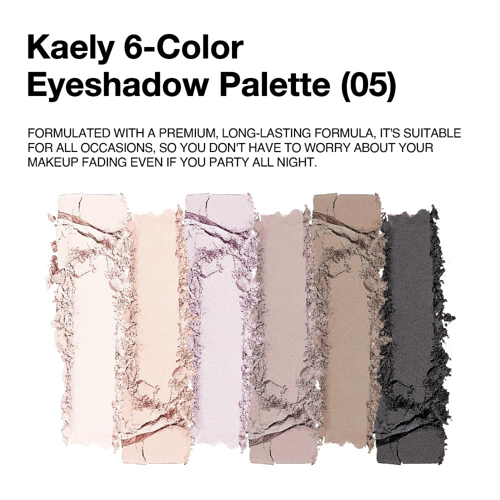 HHLTOH 6 Colors Eyeshadow Palette, Nude Smokey Matte Neutral Eye Shadow for Blue & Brown Eyes, Light Brown Taupe Grey Black, Highly Pigmented Blendable, Mini Travel Palette with Mirror, 05