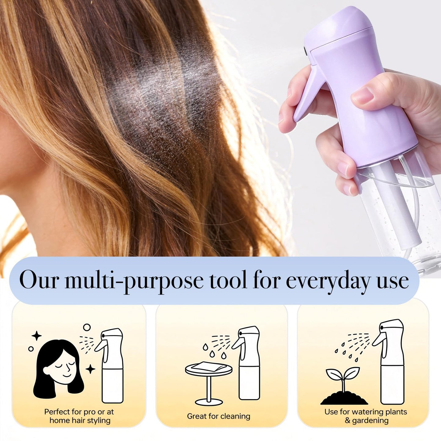 RMNJPW 3Pcs Continuous Spray Bottles For Hair,Ultra Fine Mister for Hair Styling, Plants, Cleaning, Salon, Misting & Skin Care (200ML Green+Pink+Purple)