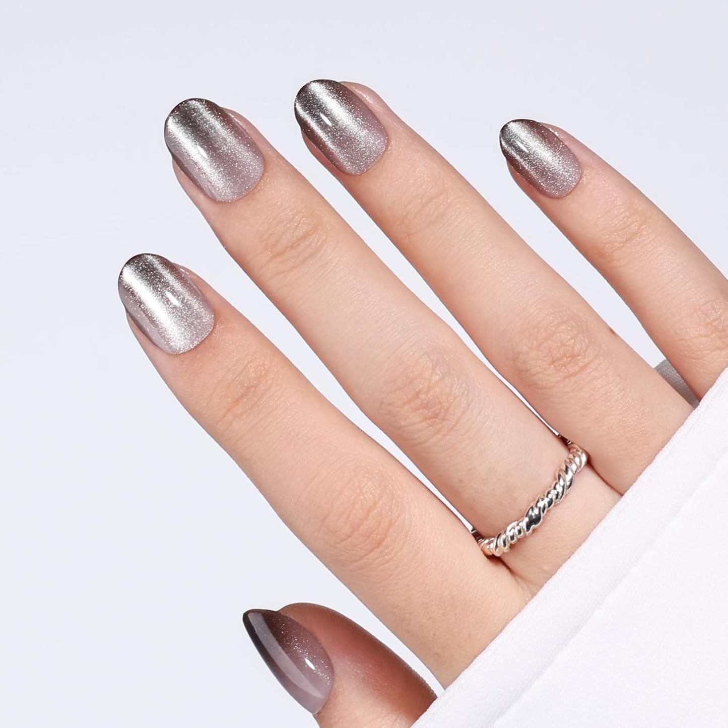Cat Eye Press On Nails - Short Almond Fake Nails with Nail Glue | Reusable Brown Red 32-Piece Kit in 16 Sizes for Women & Girls