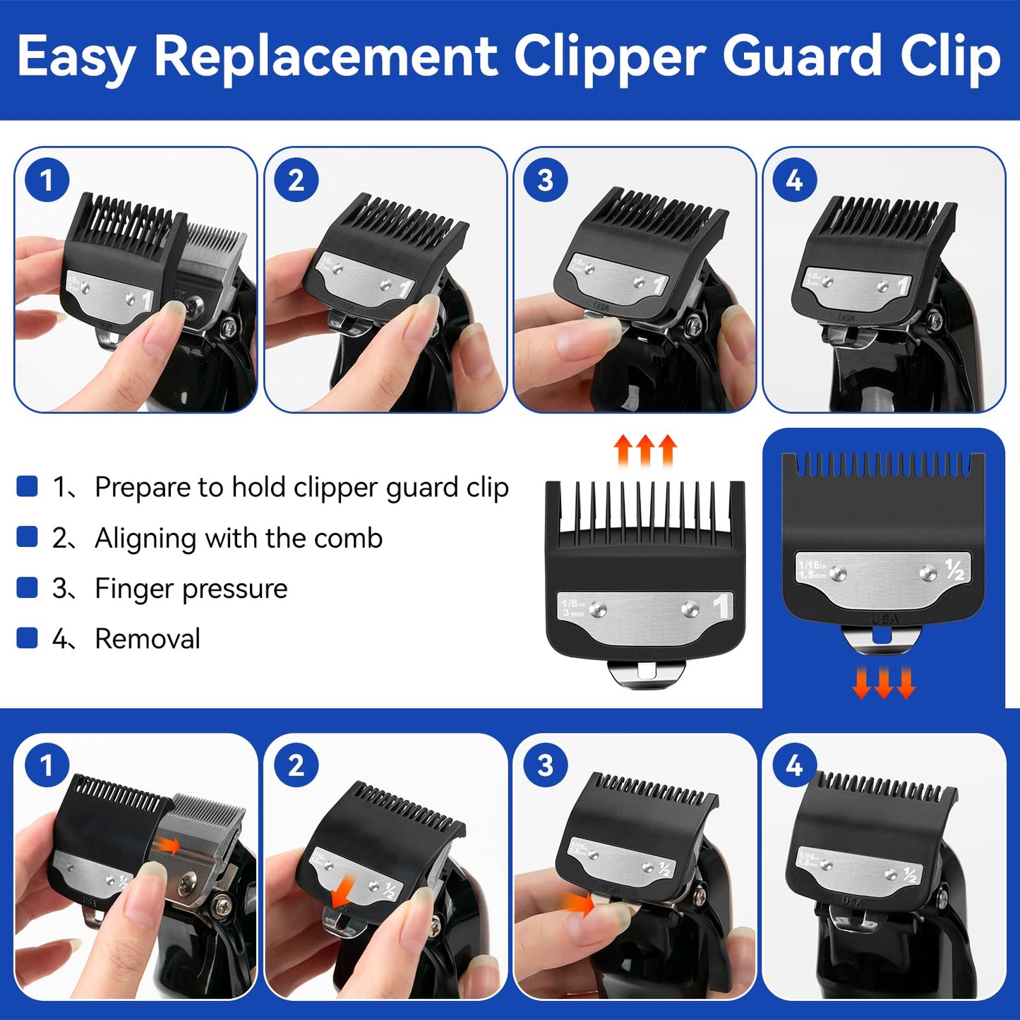 Replacement for Wahl Clipper Guards Set, Compatible with Wahl 1/2 Clipper Guard,1 Clipper Guard, Hair Clipper Guards1/8 (3mm),1/16" (1.5 mm) for Professional Stylists and Barbers, 2 PCS