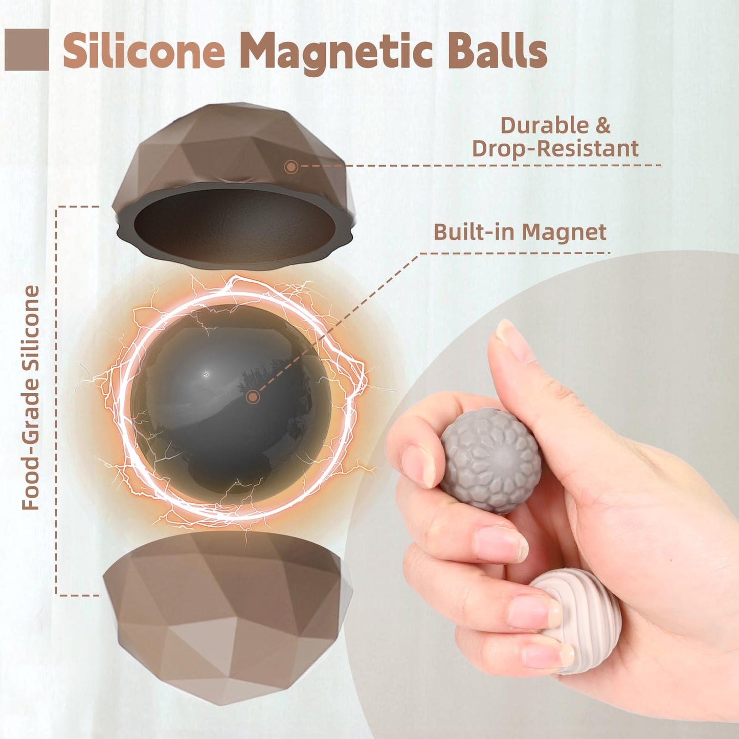 Silicone Magnetic Balls, Fidget Toys Adults, 4PCS Stress Balls Sensory Toys for Autism and ADHD, Quiet Office Desk Fidgets Magnet Gadgets Anxiety Relief Items Fun Gifts