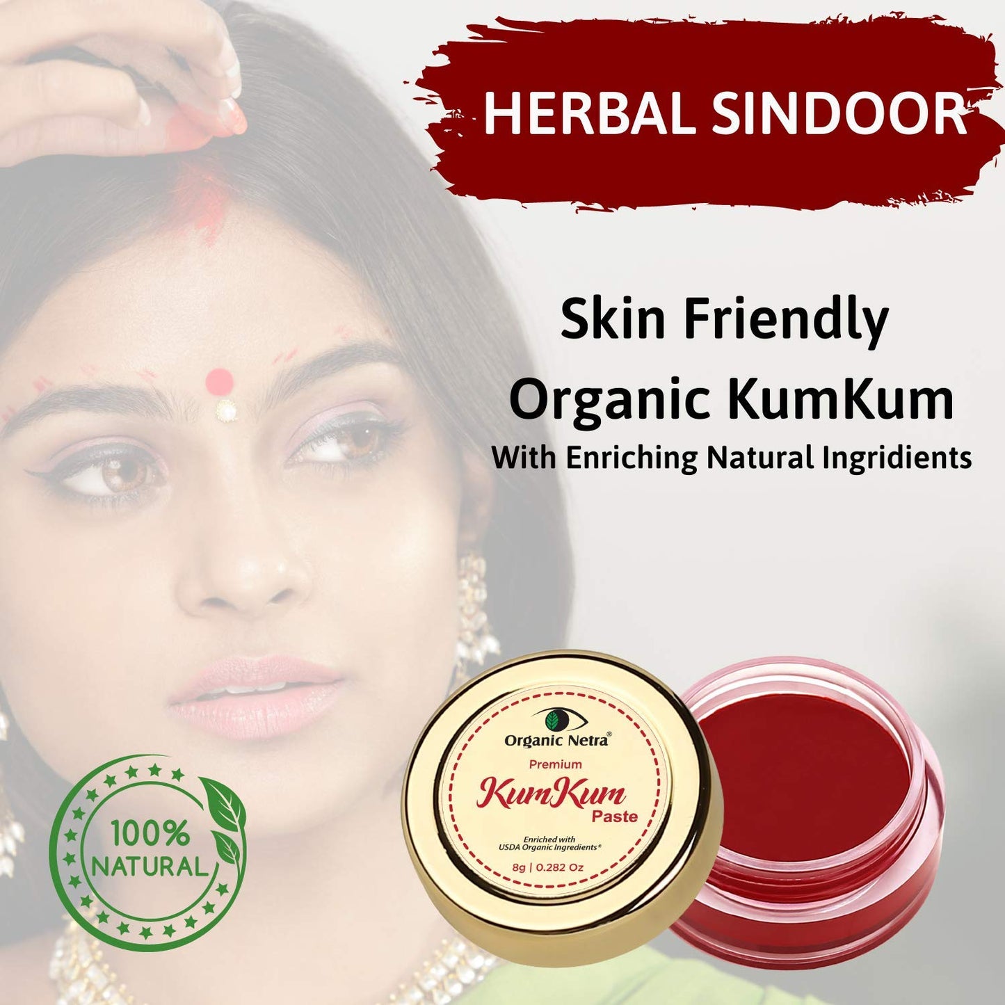 Organic Netra Sindoor/Kumkum Paste Waterproof Long lasting, Smudge Proof Sindoor Pure and Natural Deep Red Colour, Natural and Organic Ingredients, 8gm Each (Maroon & Red)