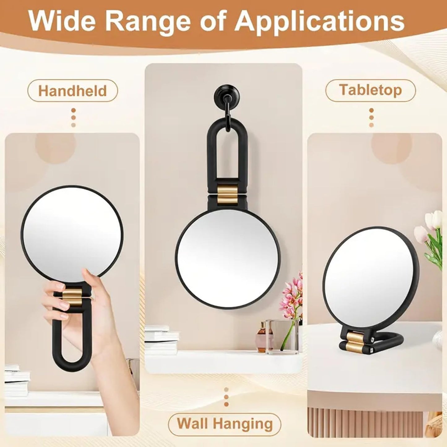 Tsawntd 50X Magnifying Mirror, Double-Sided Magnifying Makeup Mirror with 360° Adjustable Handle, Handheld/Wall Mount/Tabletop Design for Makeup