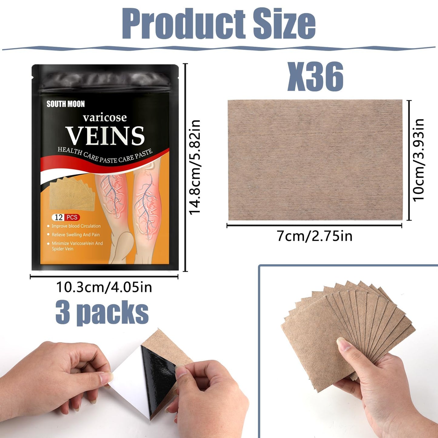 Jawfait 36PCS Varicose Veins Patch - Natural Relief Treatment for Legs, Spider Varicose Vein, Strengthen Capillary Health and Improve Blood Circulation