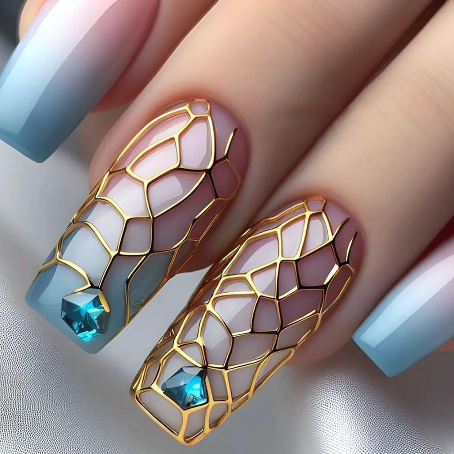Mushroom Press-On Nails - Medium Flower Fantasy Design | Glossy Full Cover Ballet Shaped Fake Nails for Women
