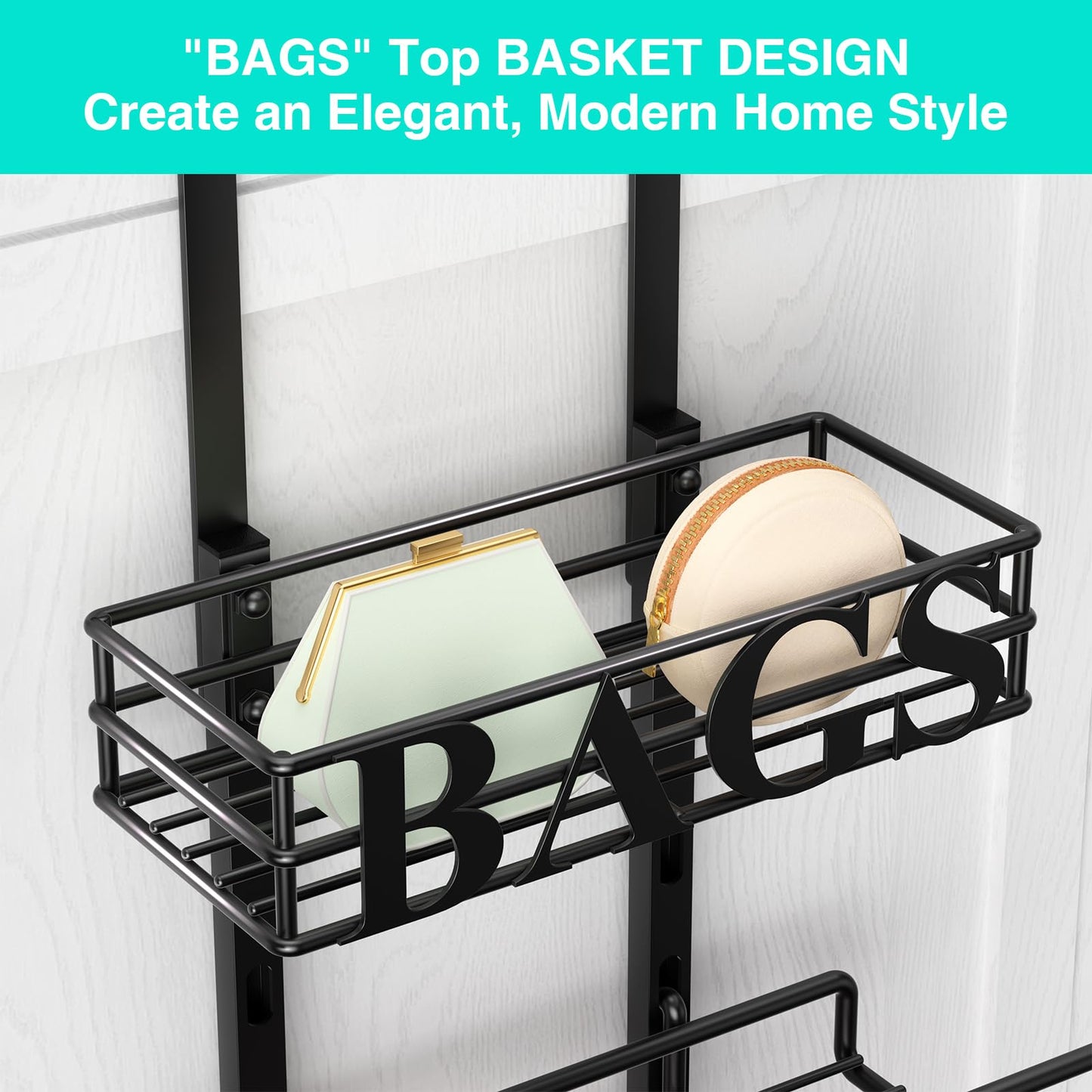HapiRm Purse Organizer Storage Rack - Floor-Standing 3 Tier Purse Holder with Side Hooks and Transparent Pockets for Handbag Storage, High-Capacity Bag Organizer for Closet, Home, Living Room