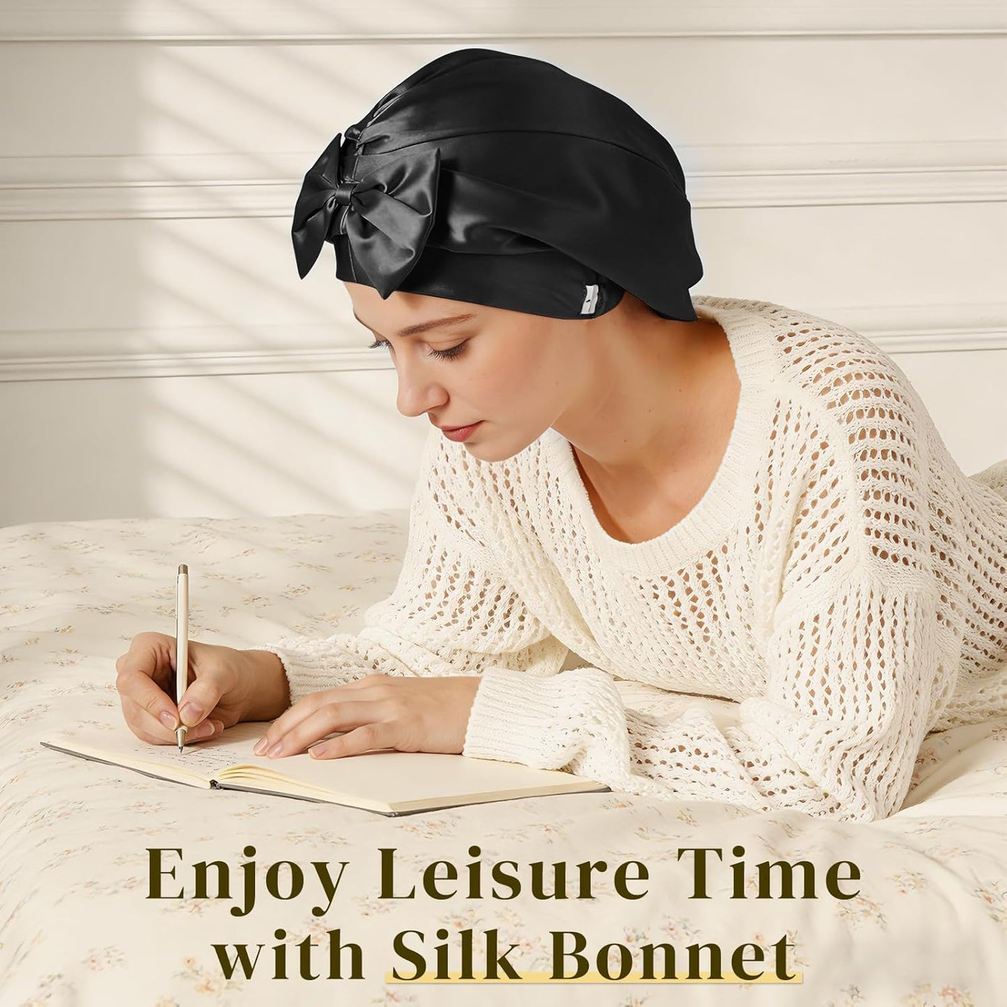 ZIMASILK 22 Momme Pure Mulberry Silk Bonnet - Adjustable Double-Layered Hair Protection | Anti-Frizz, Black